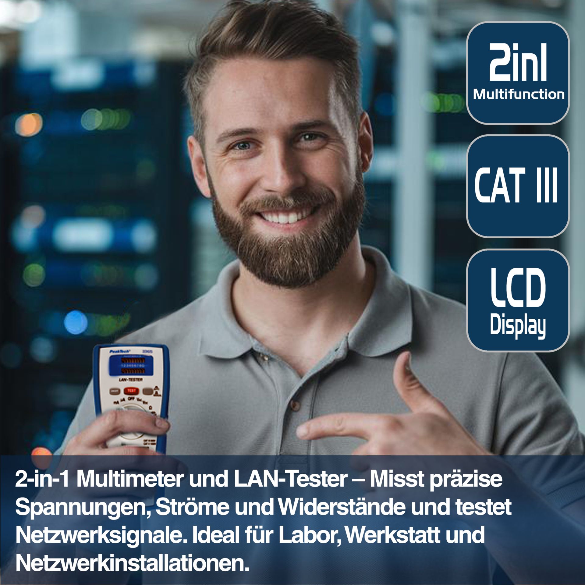 PeakTech P 3365 Digitalmultimeter, 2.000 Counts, mit LAN - Tester