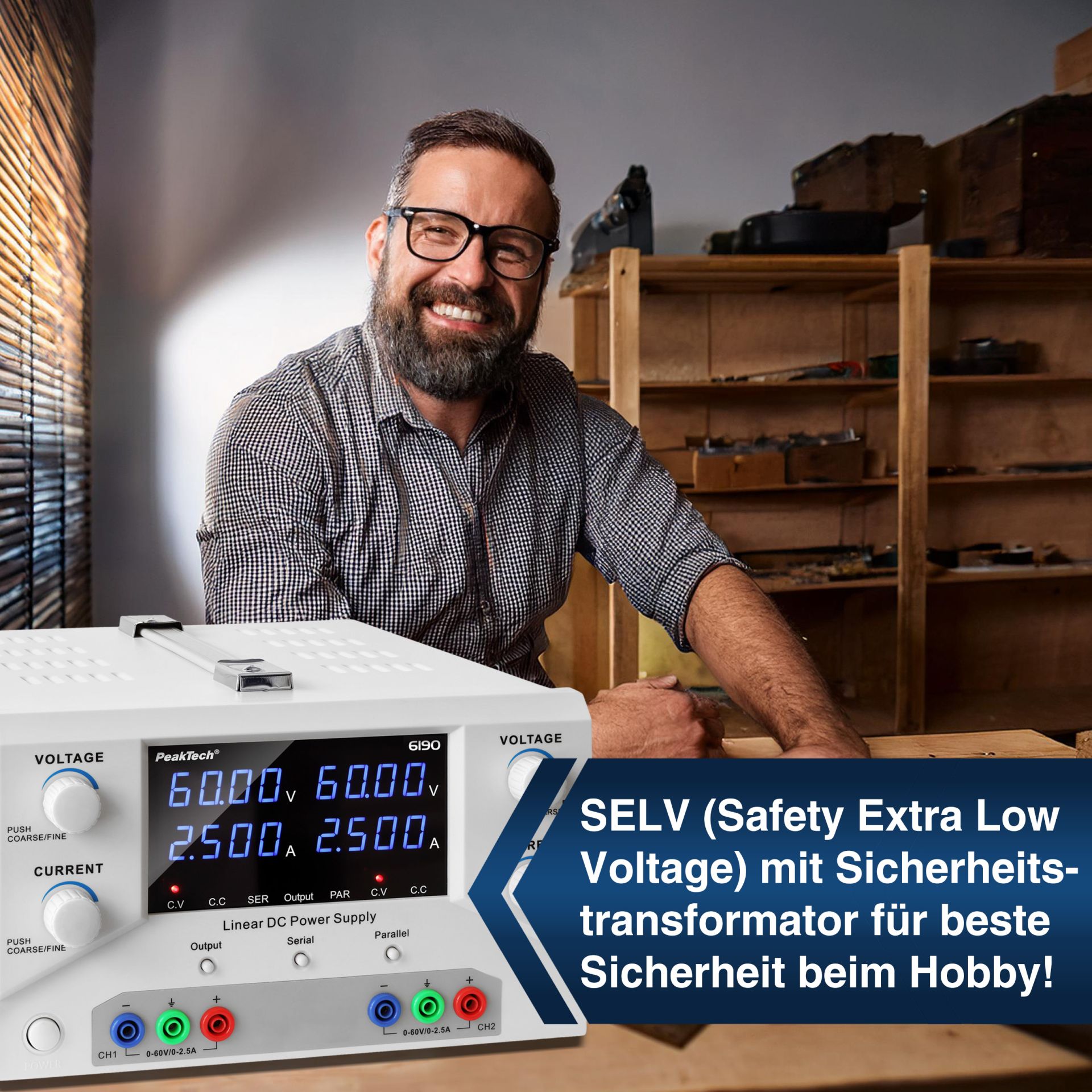 PeakTech P 6190 Digital Labornetzgerät 2x 0-60 V / 0-2,5 A DC