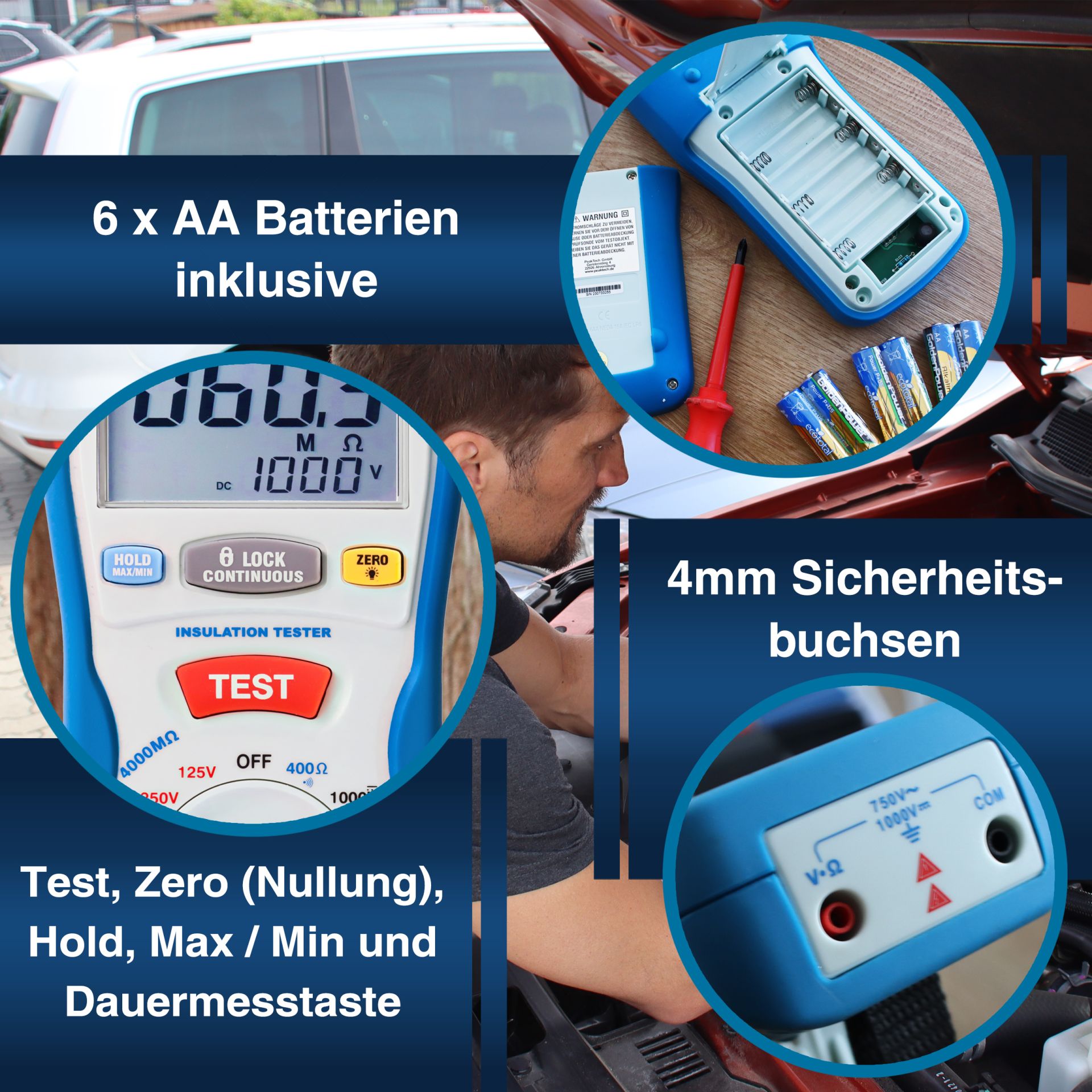 PeakTech P 2695 Isolationsmessgerät 125/250/500/1000 V/4000 MΩ