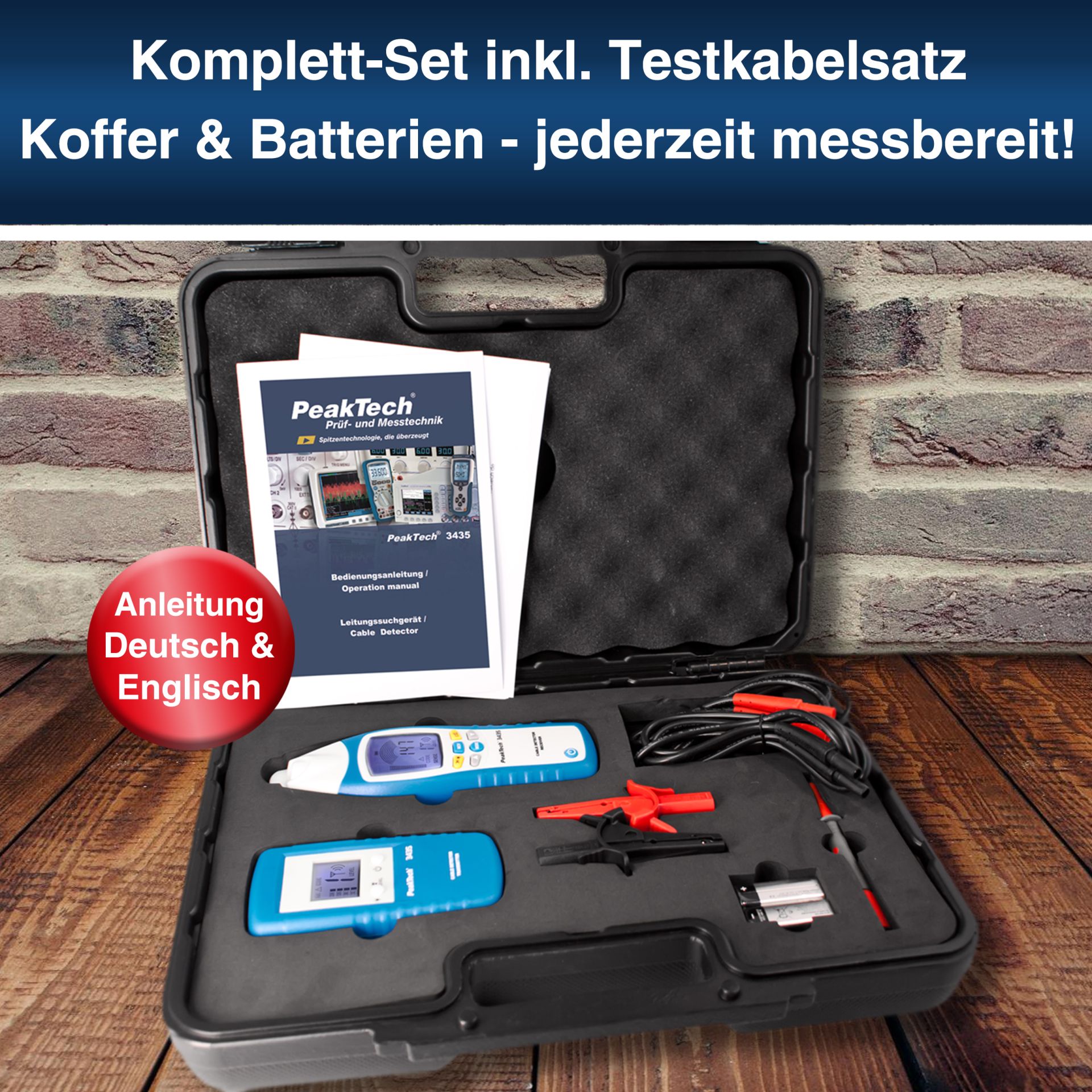 PeakTech P 3435 Leitungssuchgeräte / Kabelbruchfinder - Set, Sender und Empfänger