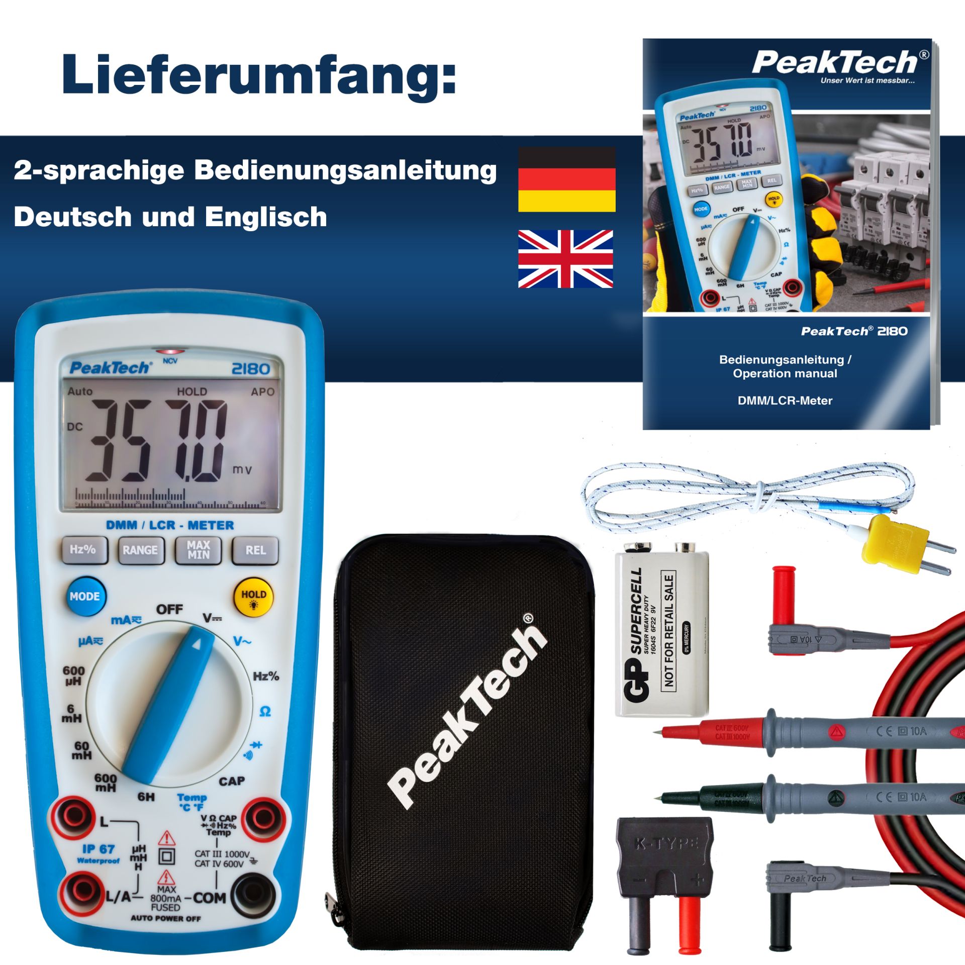 PeakTech P 2180 Digitalmultimeter mit LCR-Meter, 6.000 Counts