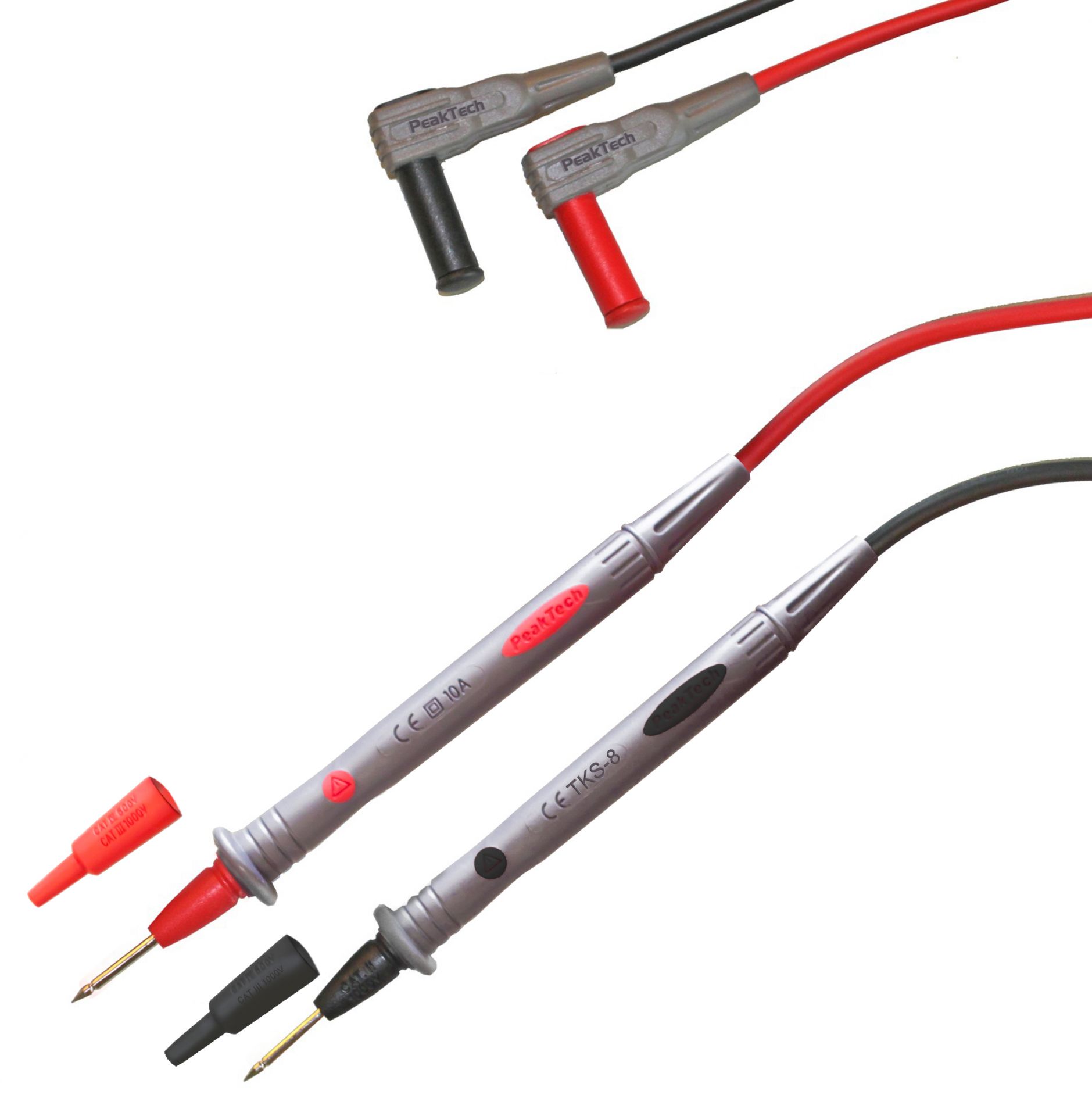 PeakTech TKS-8 Prüfleitungen mit 2 mm Prüfspitze und Schutzkappen
