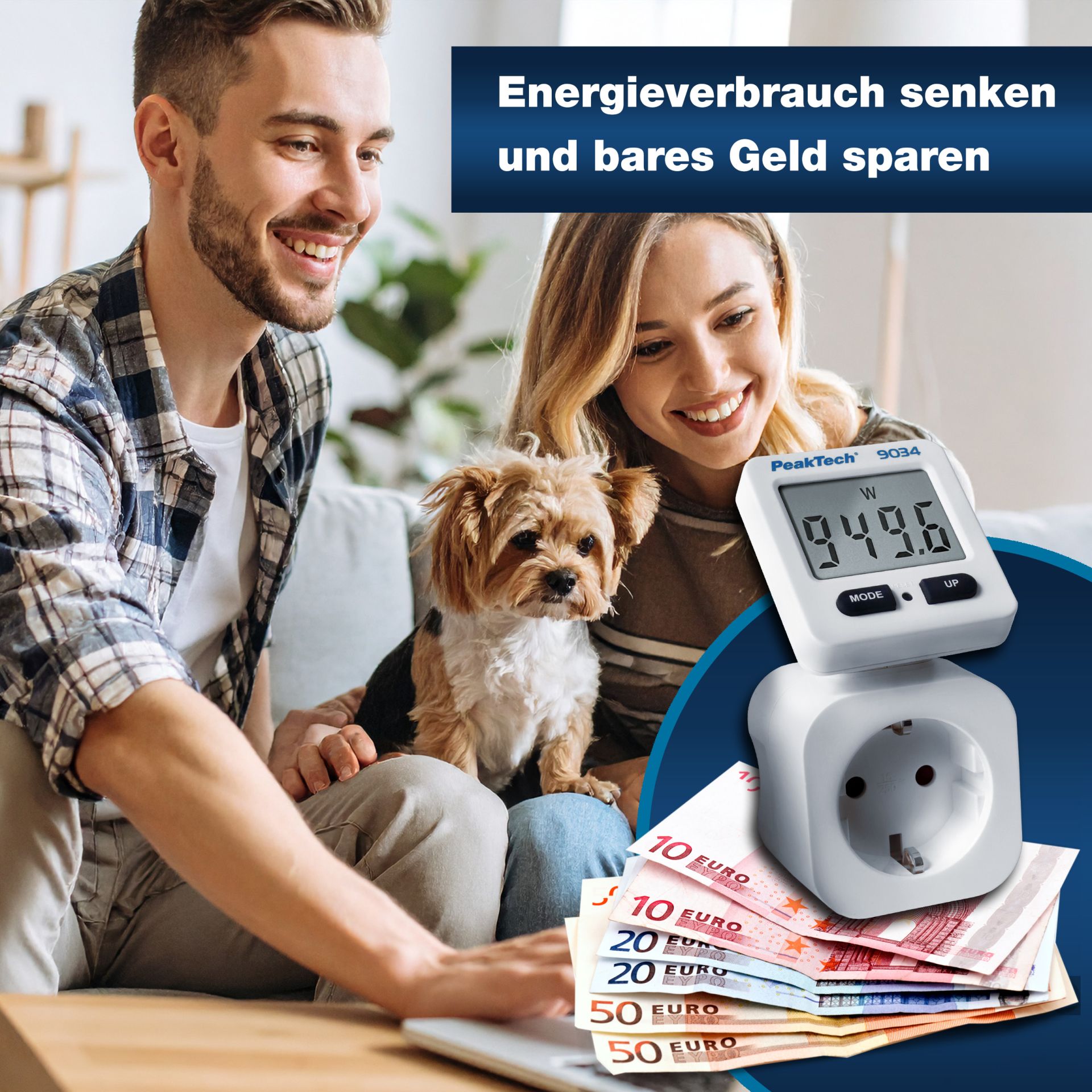 PeakTech P 9034 Energiekostenmessgerät 0,1W Auflösung mit drehbarer Anzeige