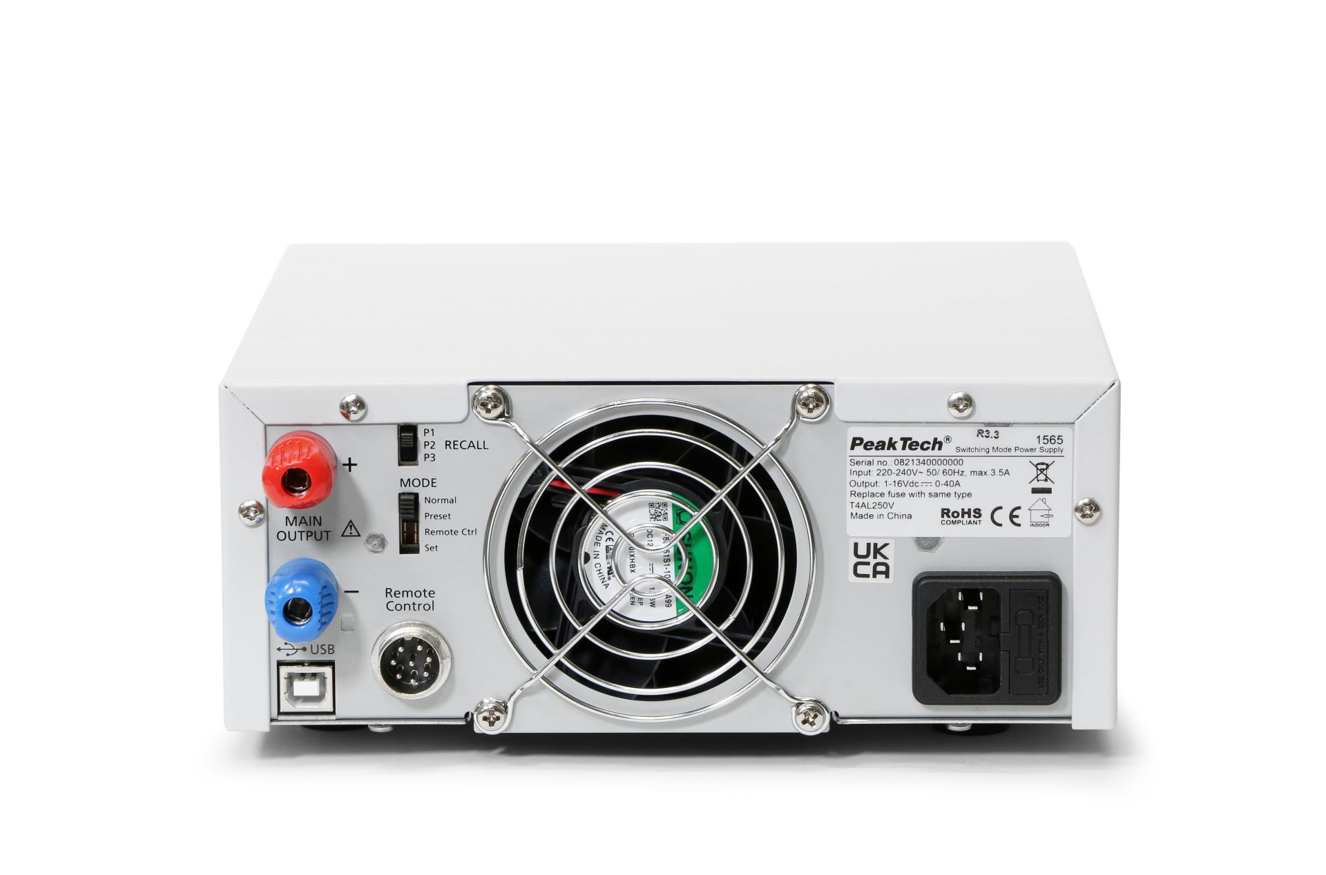 PeakTech P 1565 Labor-Schaltnetzteil DC 1 - 16V / 0 - 40A mit USB