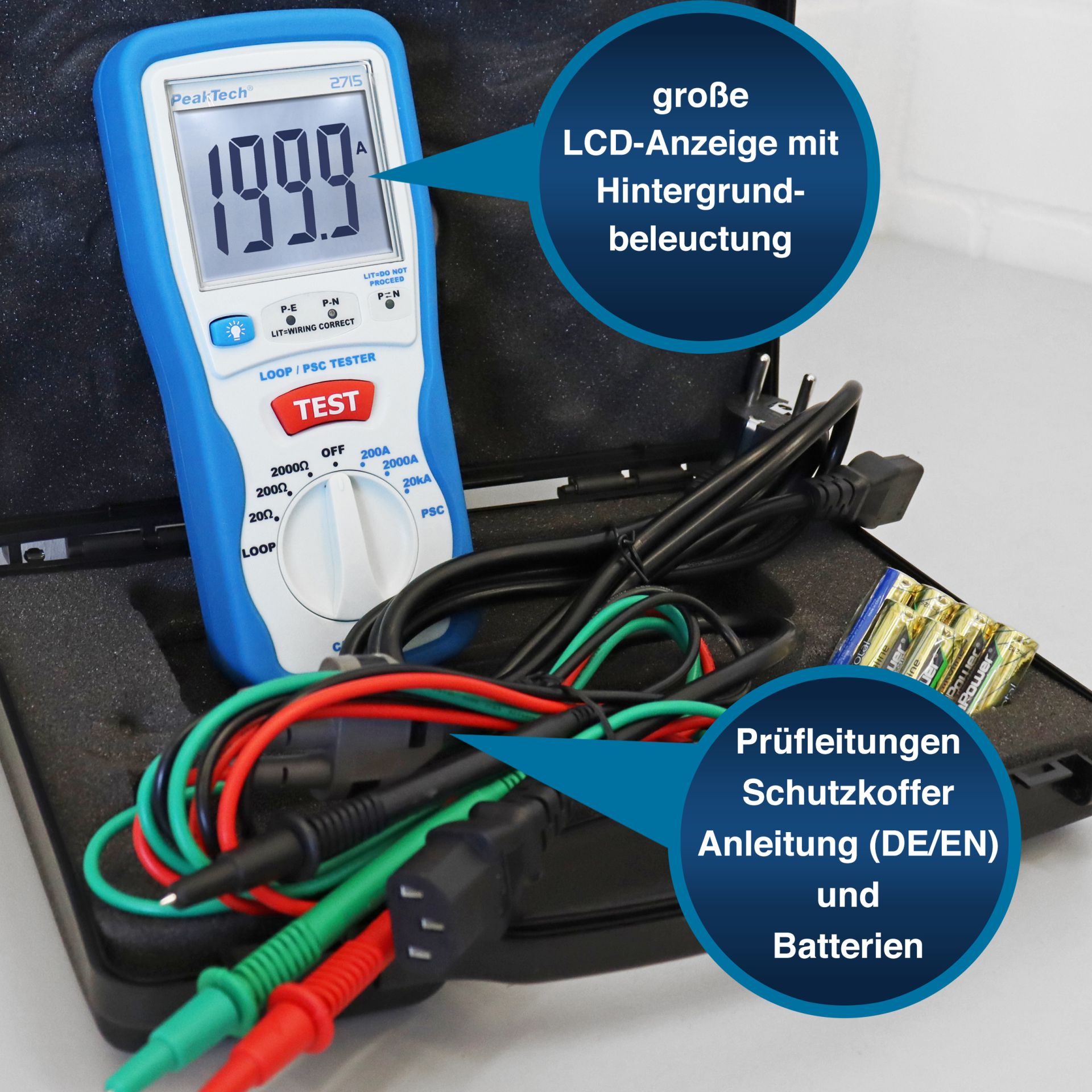 PeakTech P 2715 Digitaler LOOP/PSC Schleifenimpedanztester