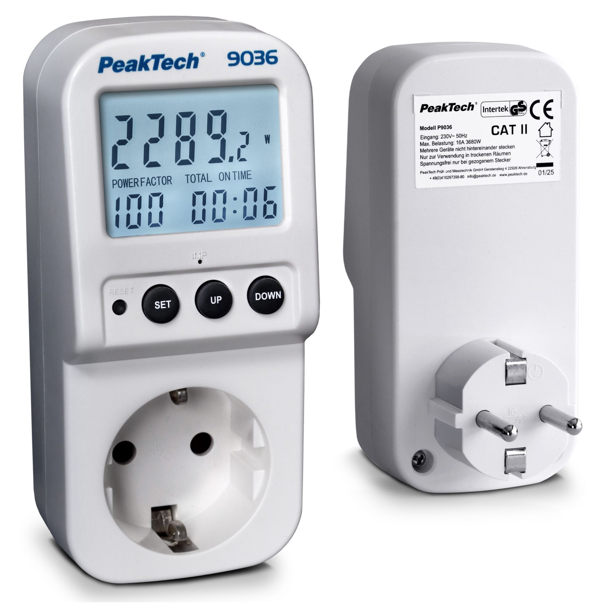 PeakTech P 9036 Energiekostenmessgerät 0,1W Auflösung mit beleuchteter LCD