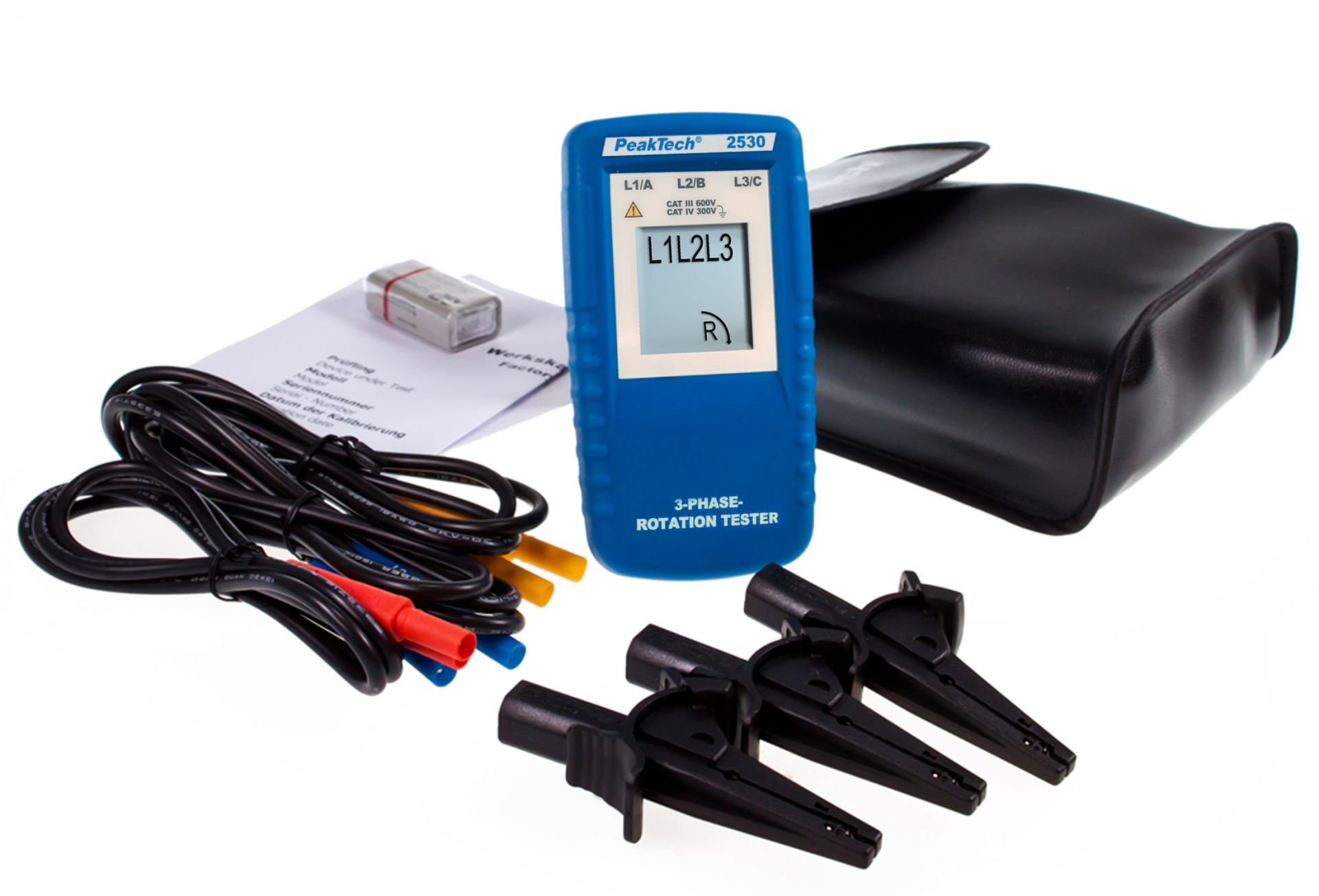 PeakTech P 2530 3-Phasen-Drehrichtungsanzeiger mit LCD-Anzeige