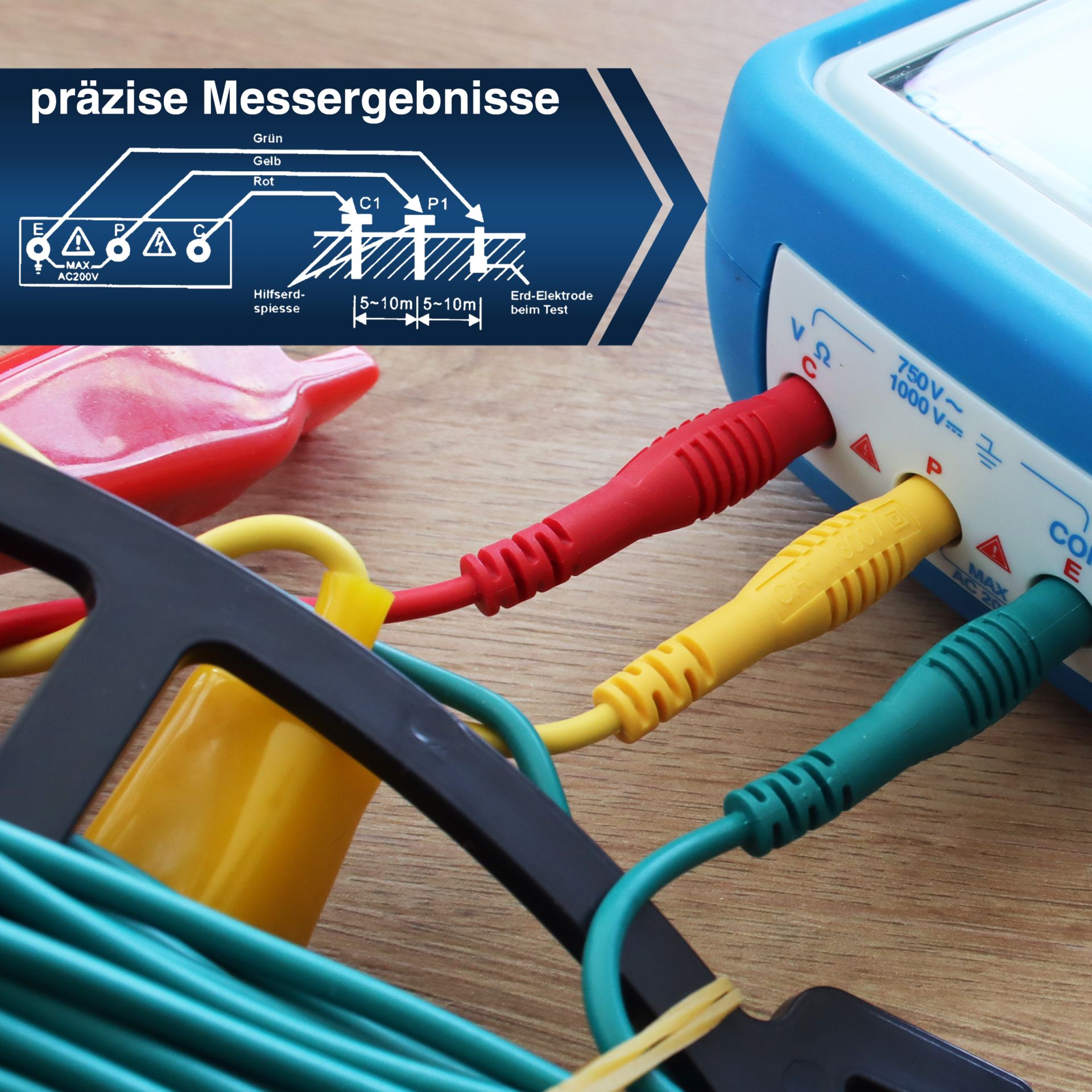 PeakTech P 2700 Digitales Erdungsmessgerät, 0-2000Ω, CAT III 1000V