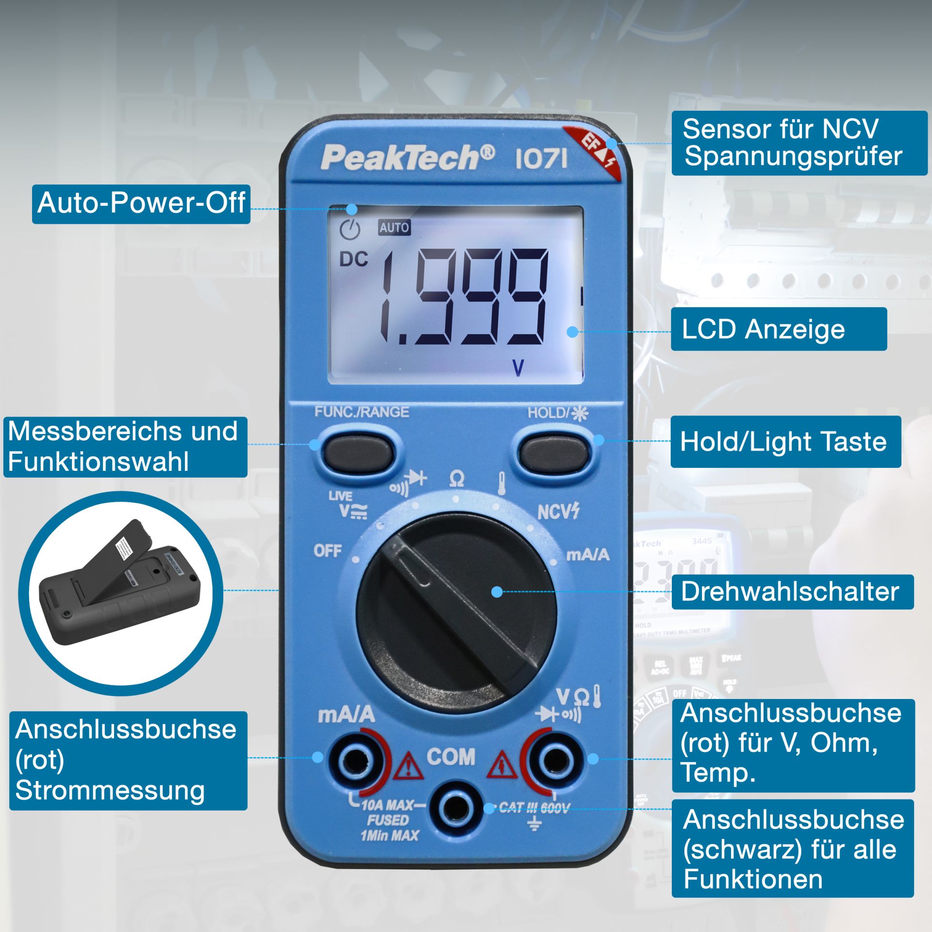 PeakTech P 1071 600V AC/DC Digitalmultimeter mit NCV und Live-Test