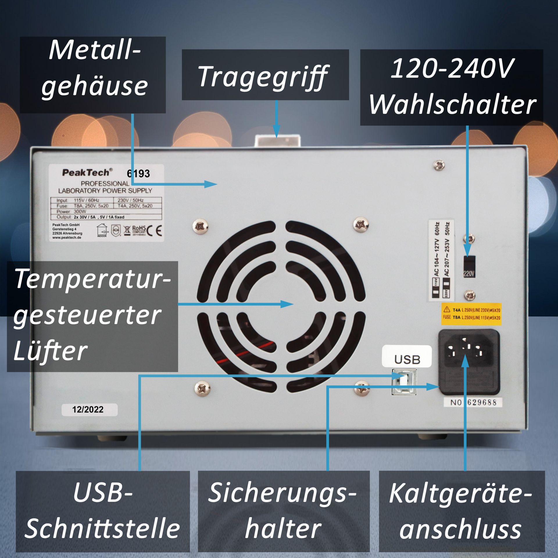 PeakTech P 6193 Digital Labornetzgerät 2x 0-30 V / 0-5 A DC & USB