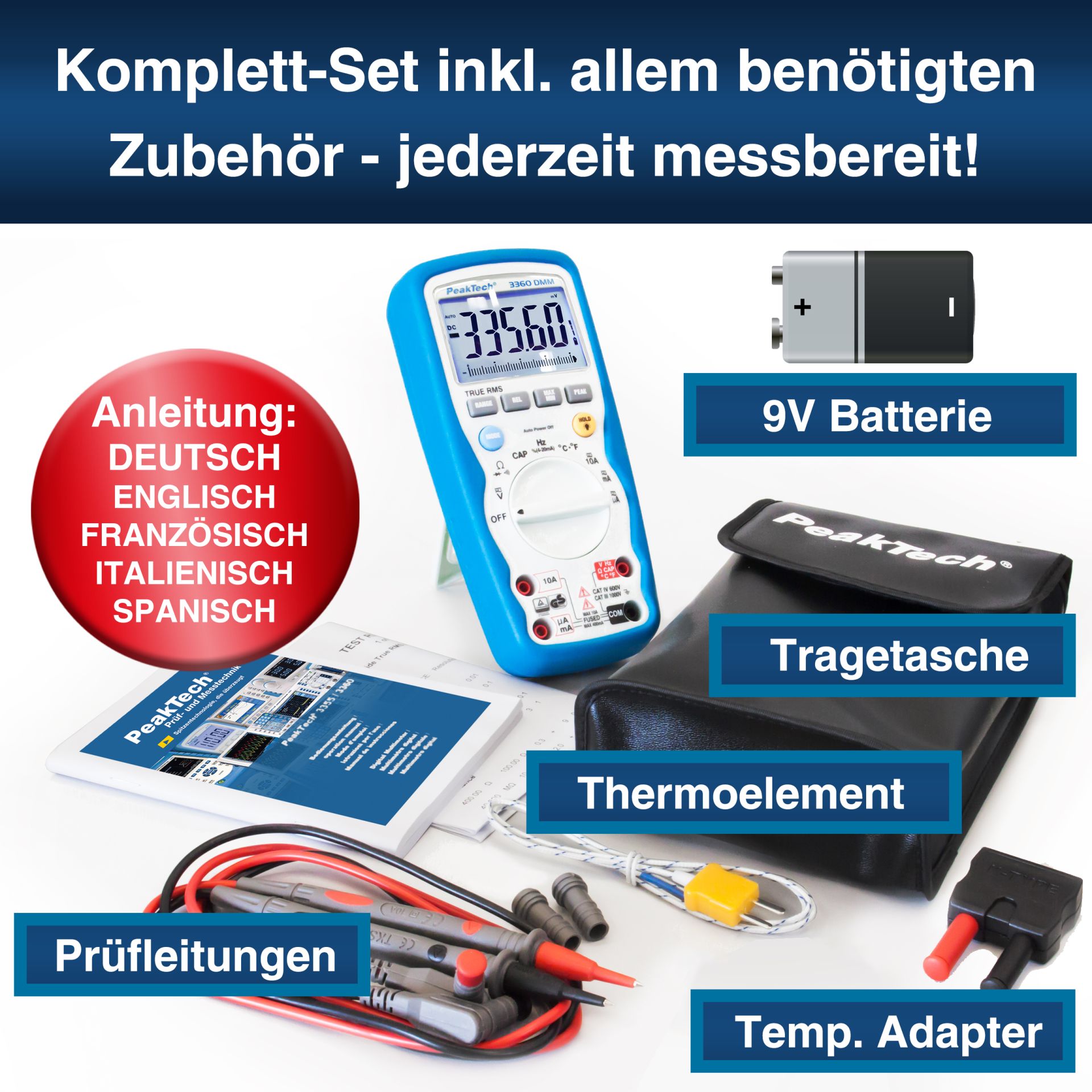 PeakTech P 3360 Digitalmultimeter, 40.000 Counts, IP67 mit TrueRMS