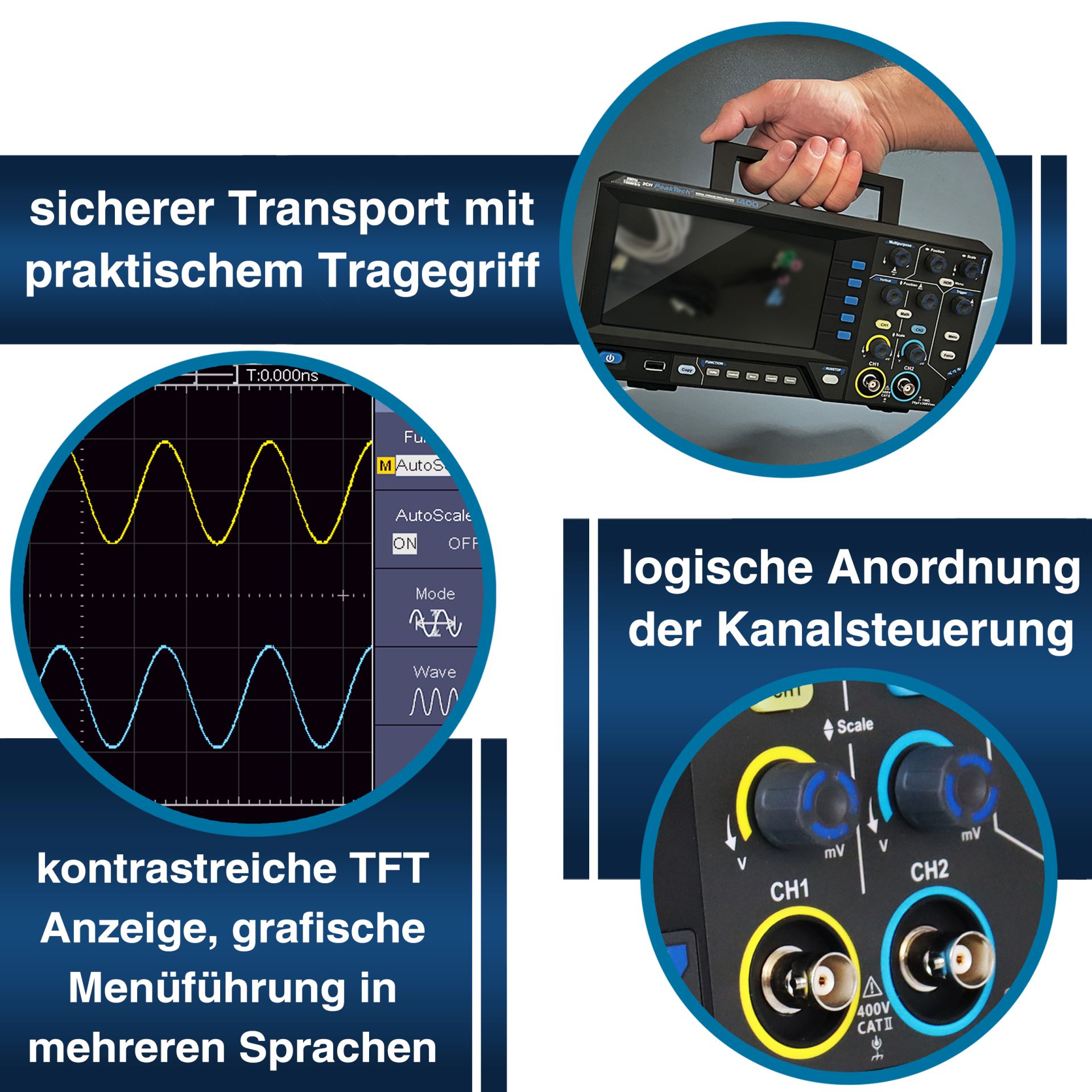 PeakTech P 1400 5 MHz / 2 CH, 100 MS/s Digitalspeicheroszilloskop