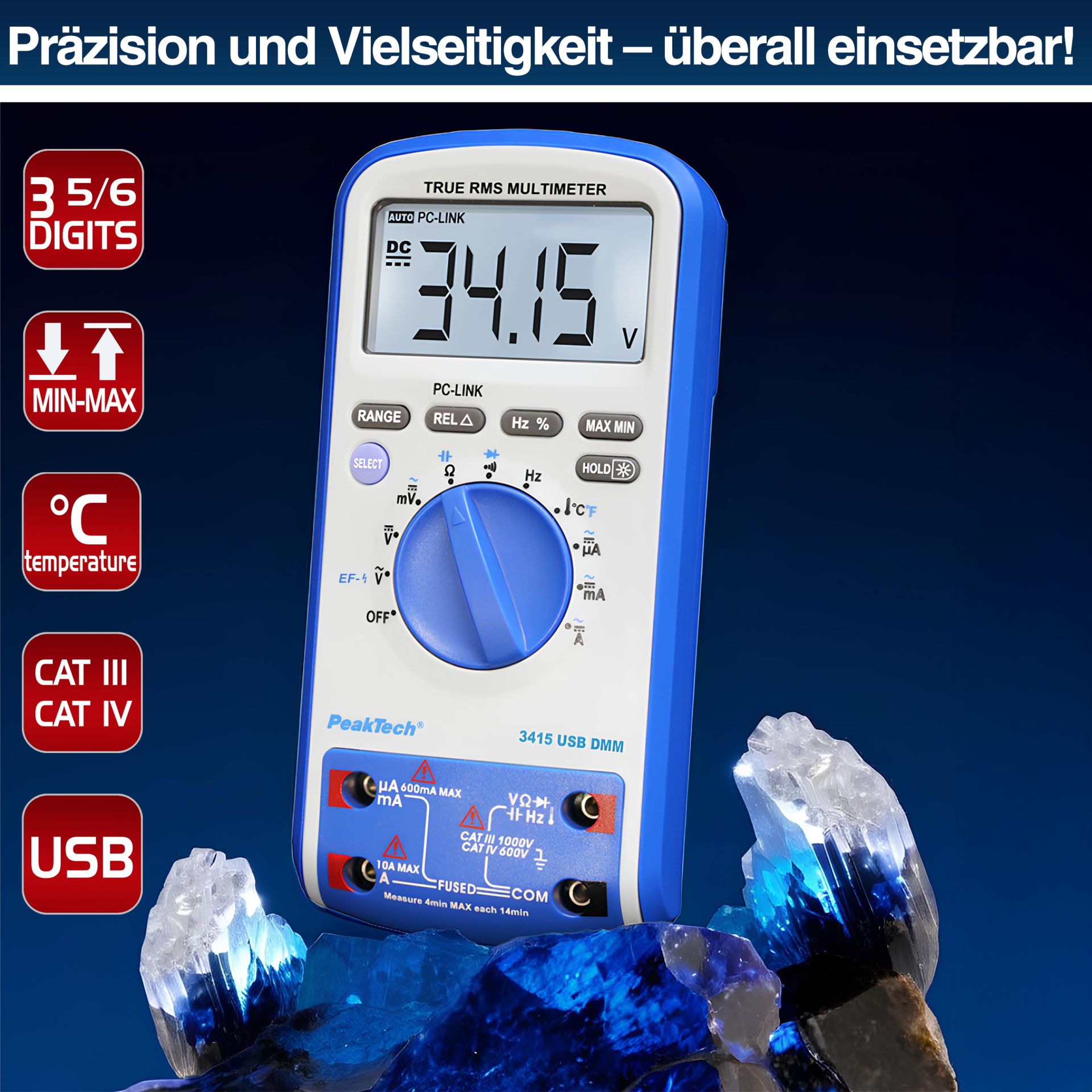 PeakTech P 3415 Digitalmultimeter, 6.000 Counts, TrueRMS & USB