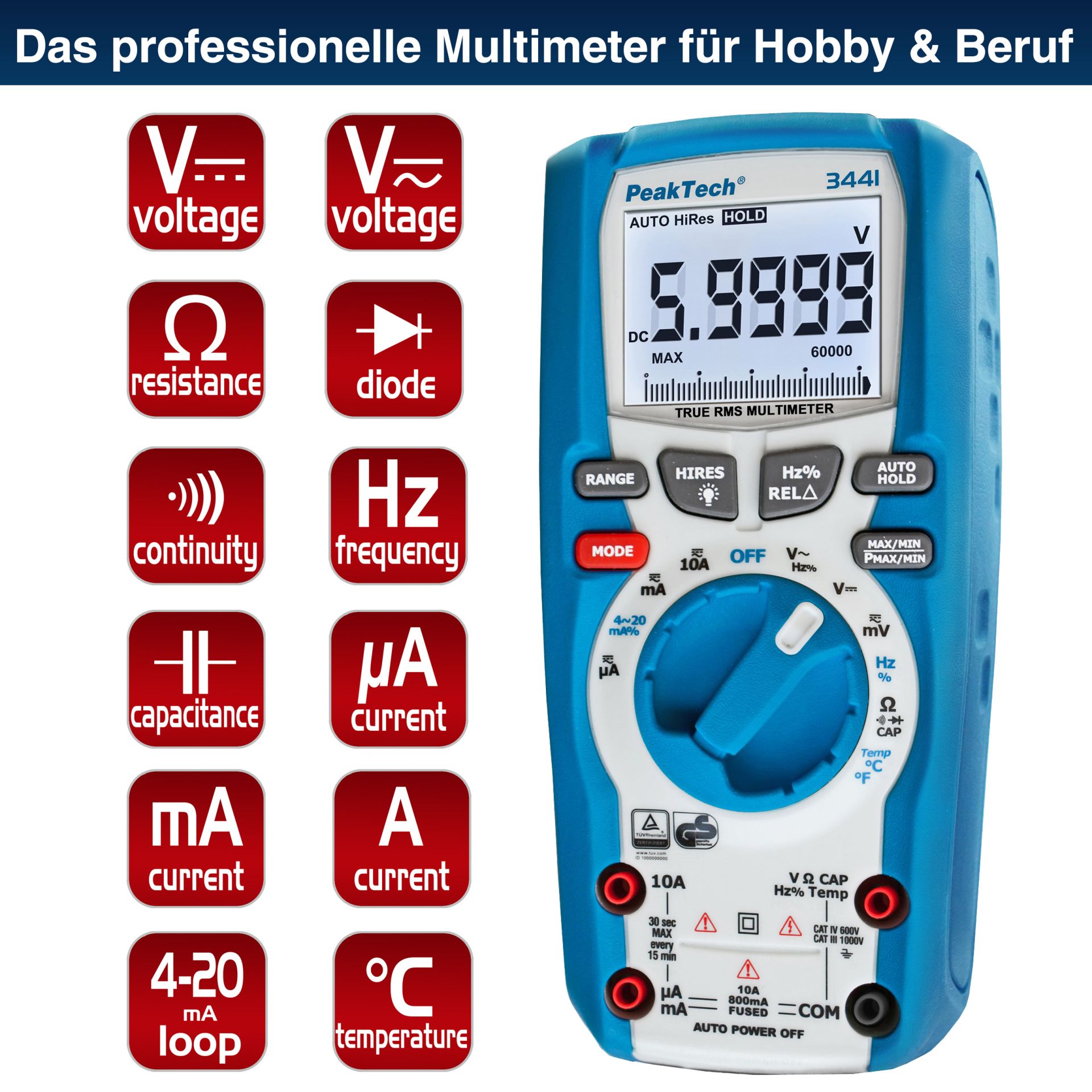 PeakTech P 3441 TrueRMS Digitalmultimeter 60.000 Counts