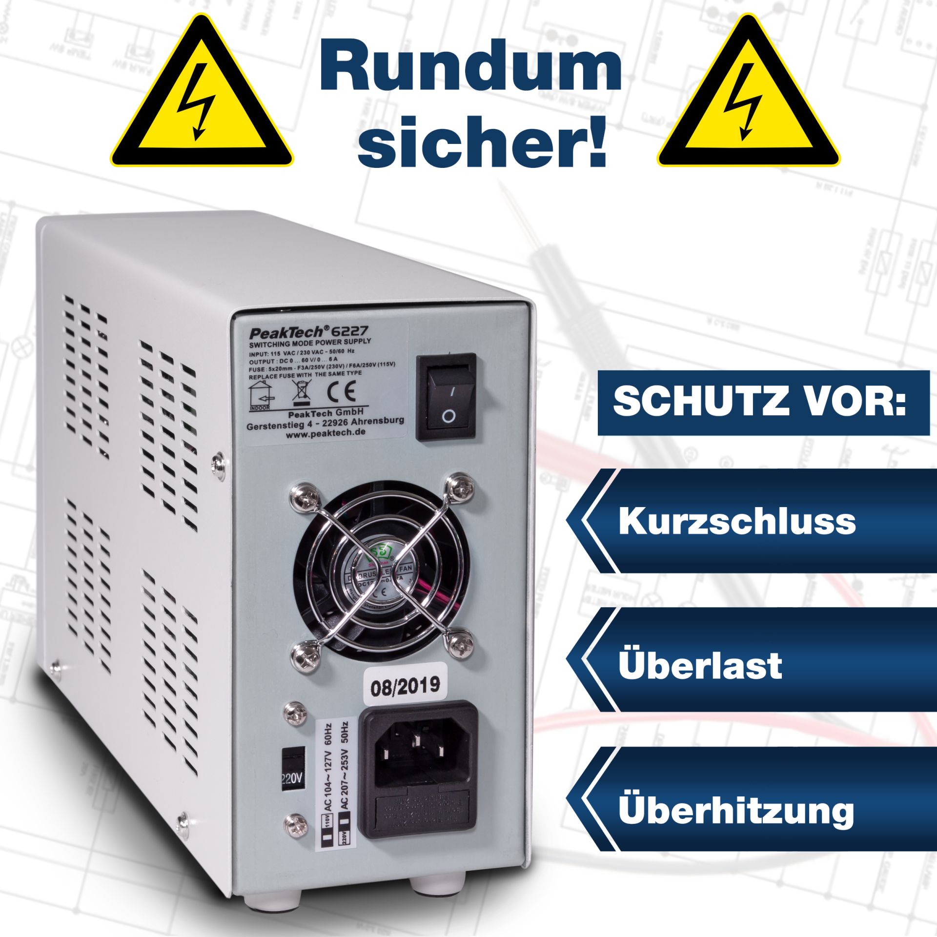 PeakTech P 6227 DC Schaltnetzgerät 0-60 V / 0-6 A mit 2 x USB