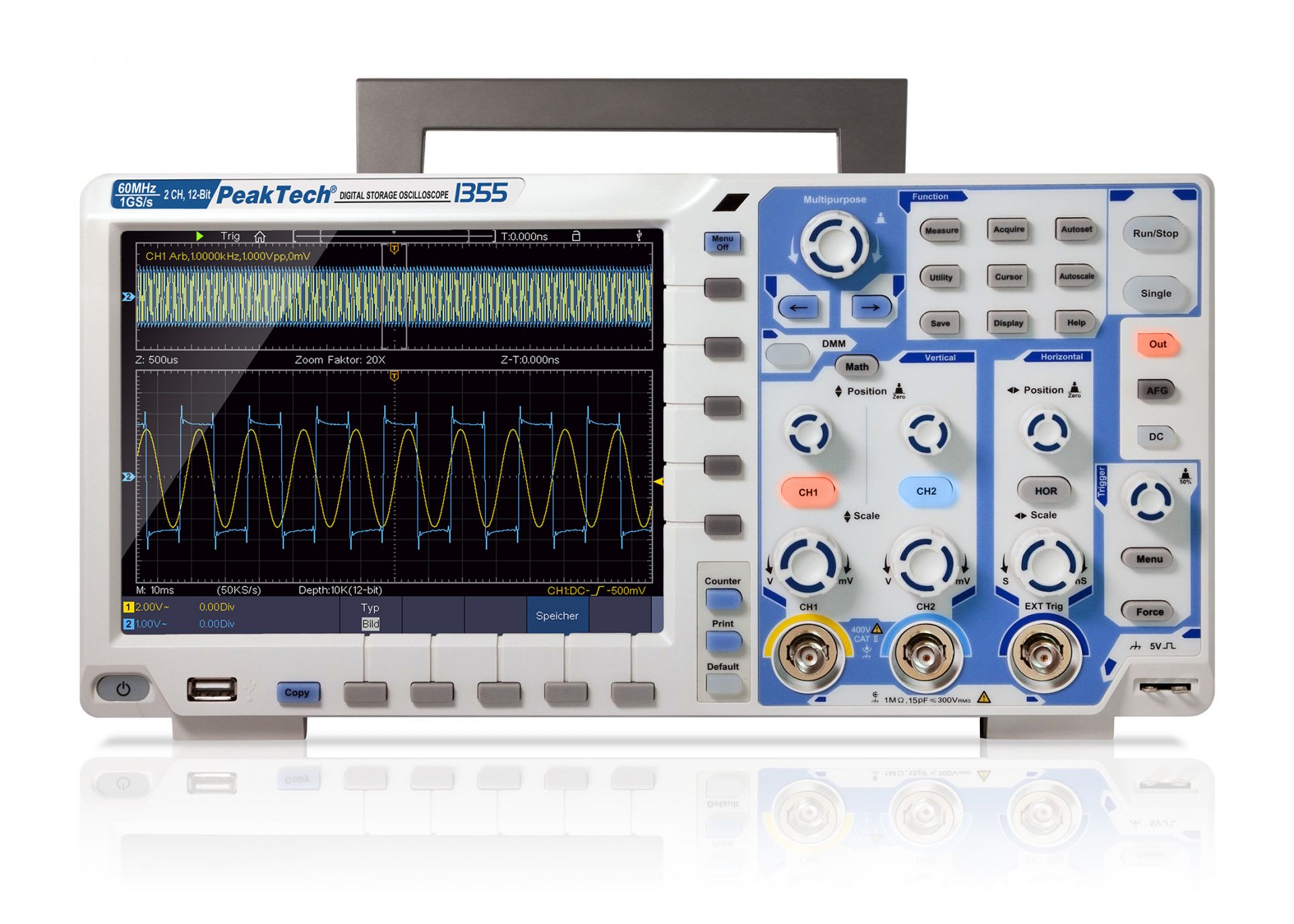 PeakTech P 1355 60 MHz / 2 CH, 1 GS/s Touchscreen-Oszilloskop