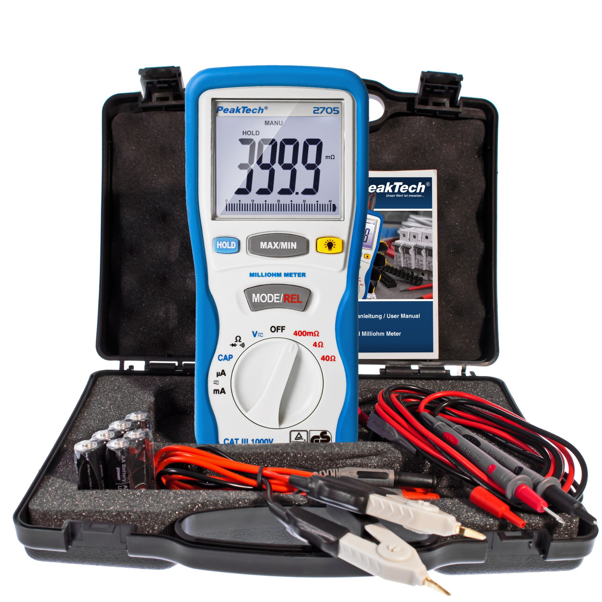 PeakTech P 2705 Digital-Milliohmmeter, 4.000 Counts, 400 mΩ/4/40/Ω