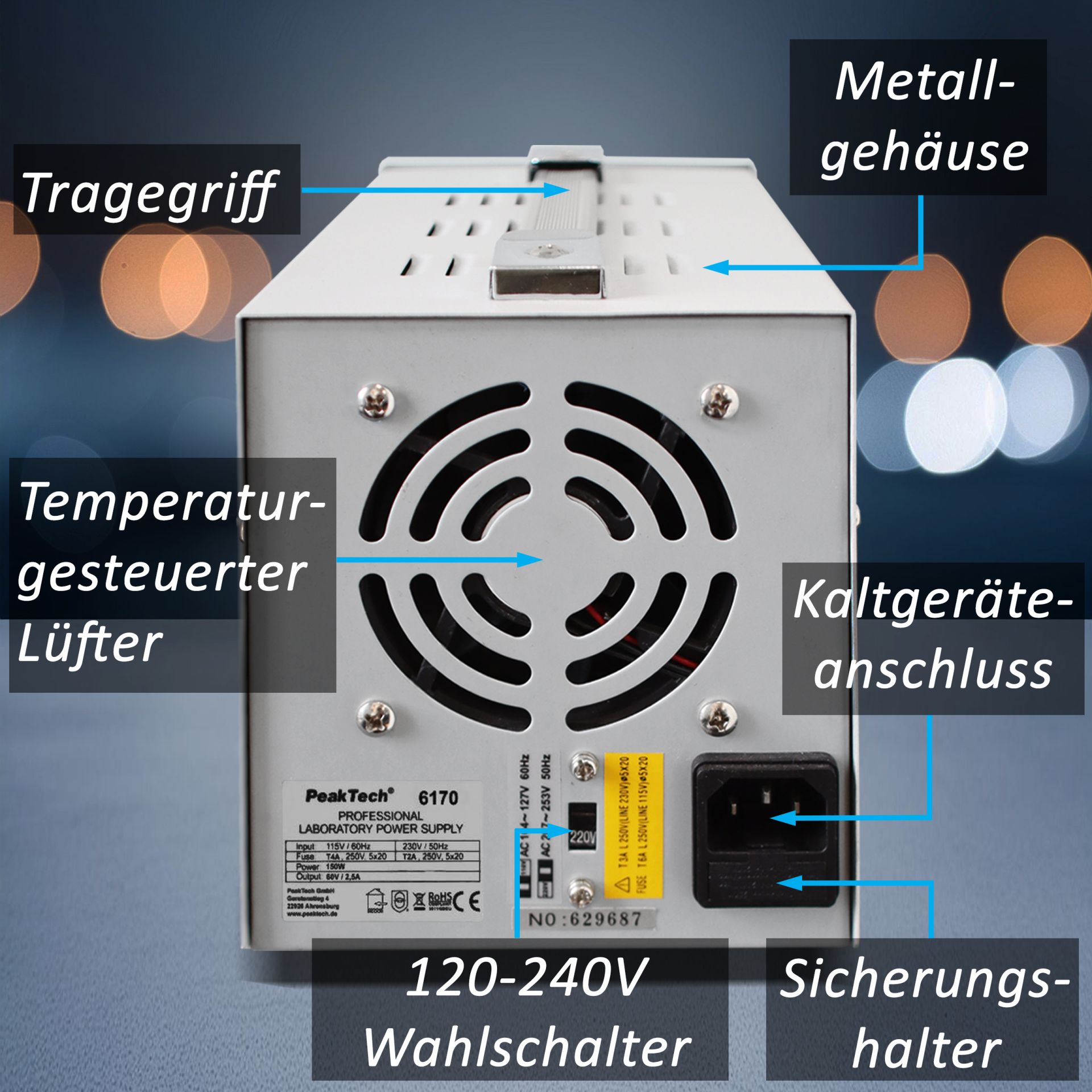 PeakTech P 6170 Digital Labornetzgerät 0-60 V / 0-2,5 A DC
