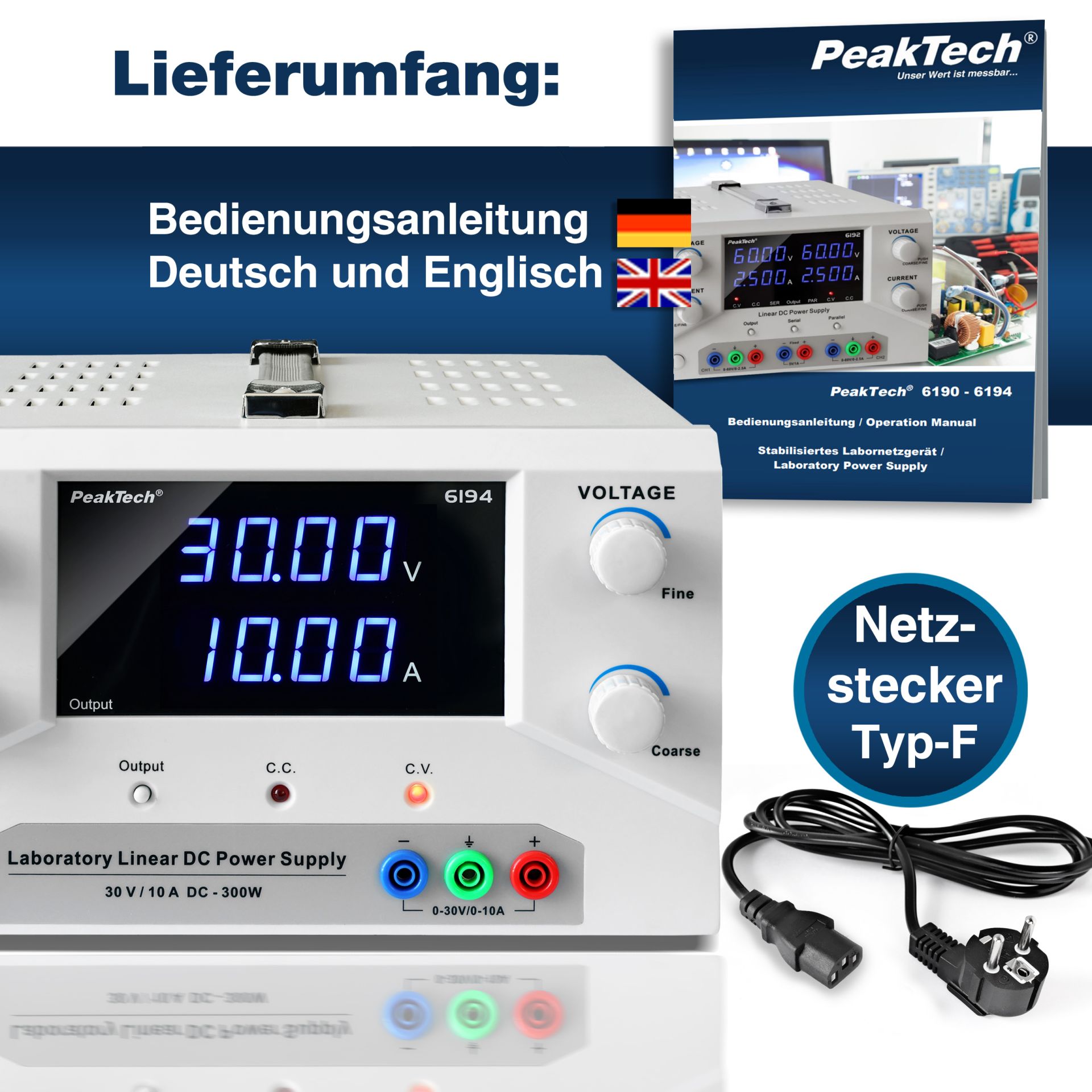 PeakTech P 6194 Digital Labornetzgerät 0-30 V / 0-10 A DC