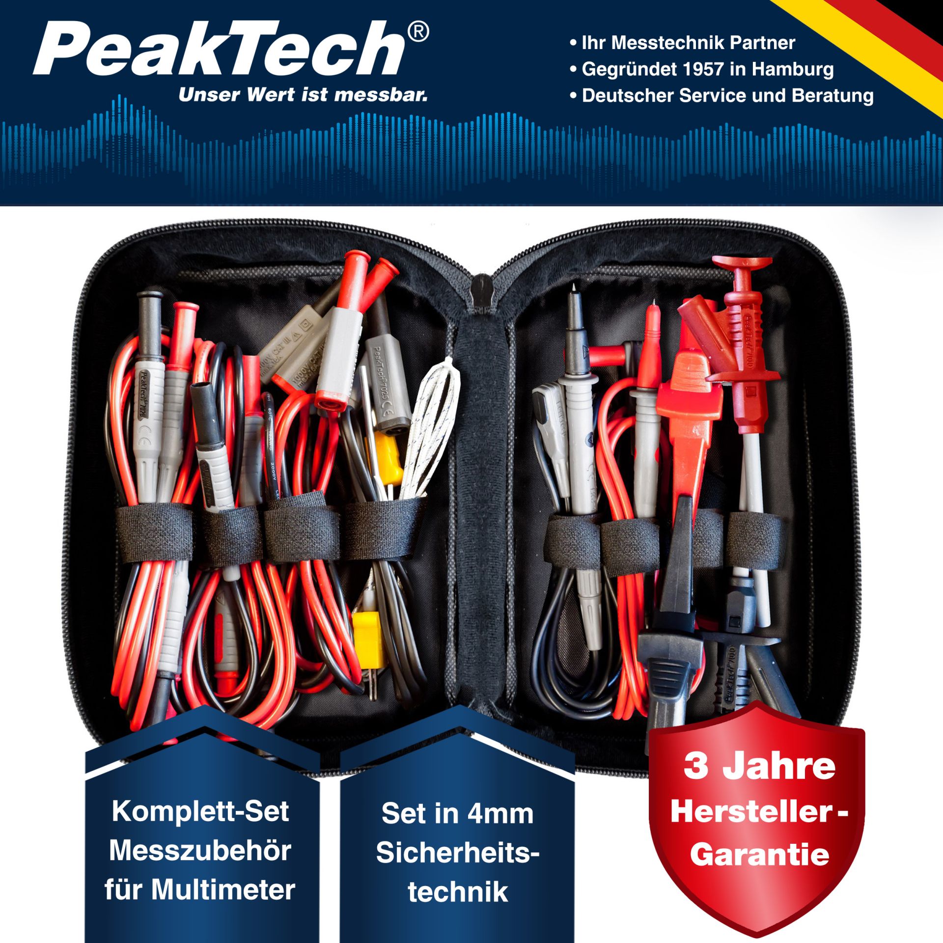 PeakTech® P 8200 Messzubehör-Set mit diversen Leitungen / Klemmen