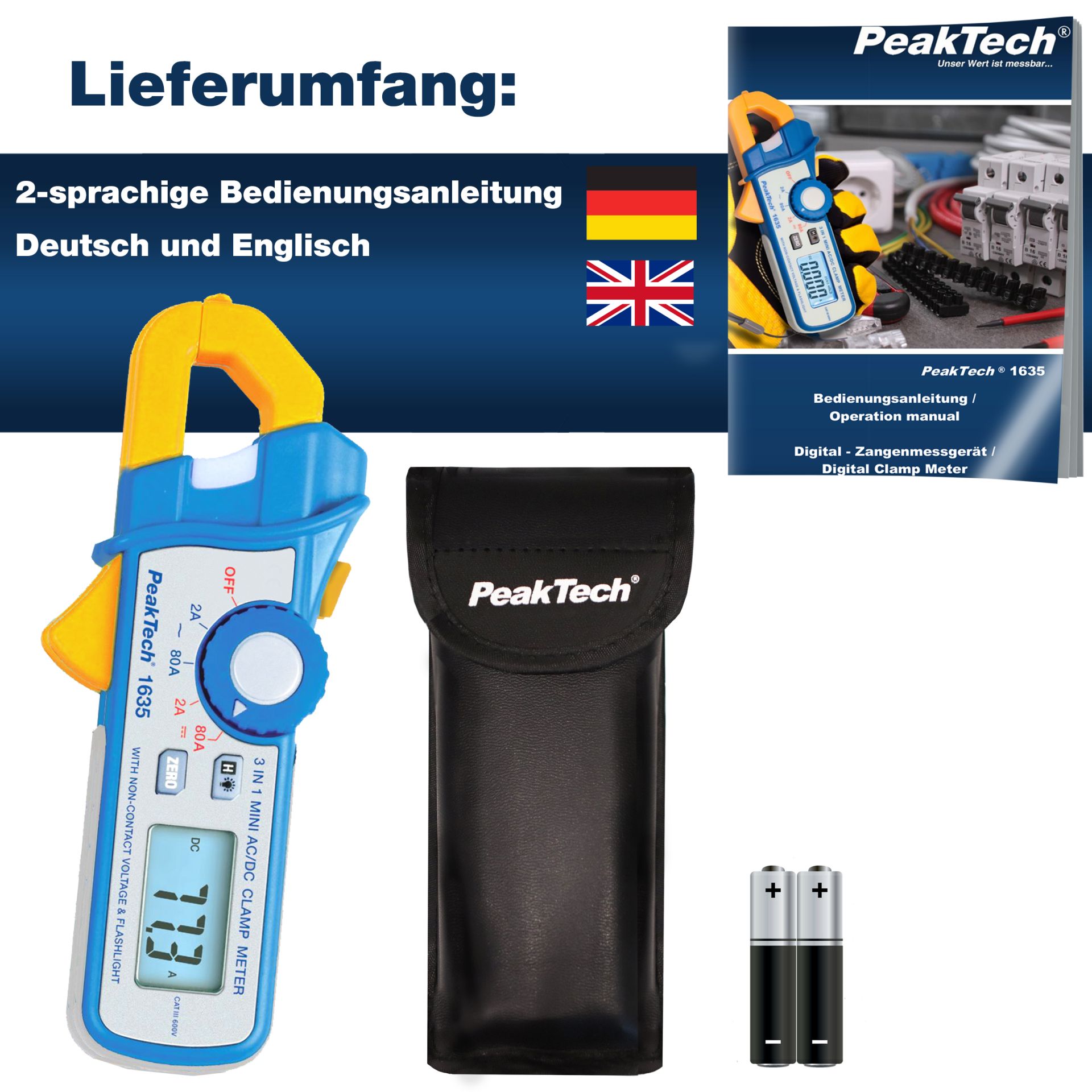 PeakTech P 1635 Kriechstromzange 2 / 80 A AC/DC mit 1mA Auflösung