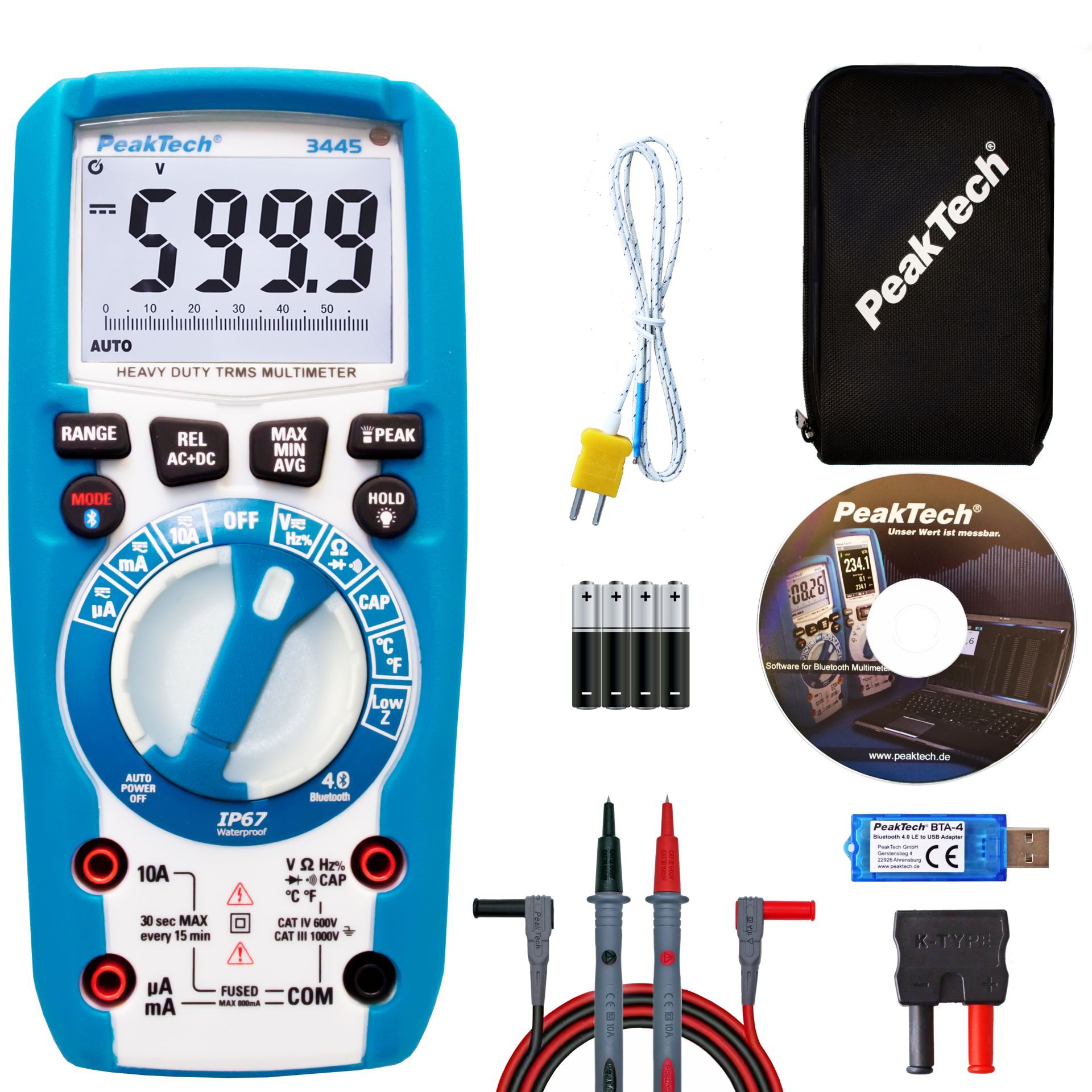 PeakTech P 3445 TrueRMS Digitalmultimeter 6.000 Counts, IP67, BT