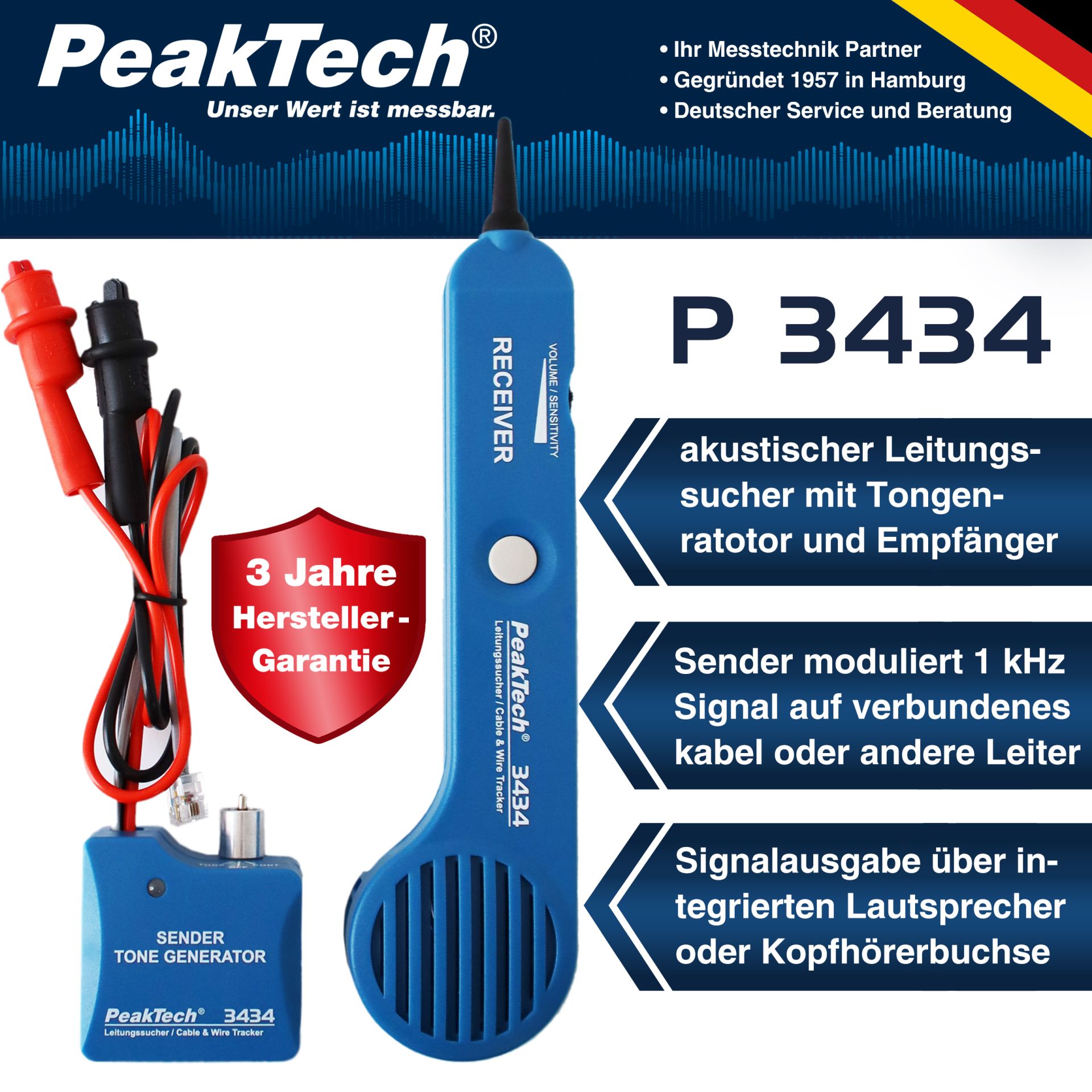 PeakTech P 3434 Akustischer Leitungssucher mit Ton-Generator