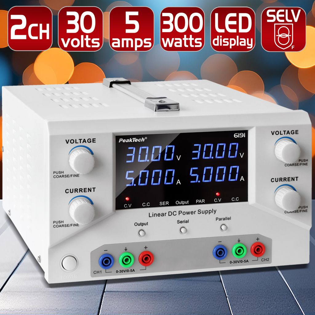 PeakTech P 6191 Digital Labornetzgerät 2x 0-30 V / 0-5 A DC