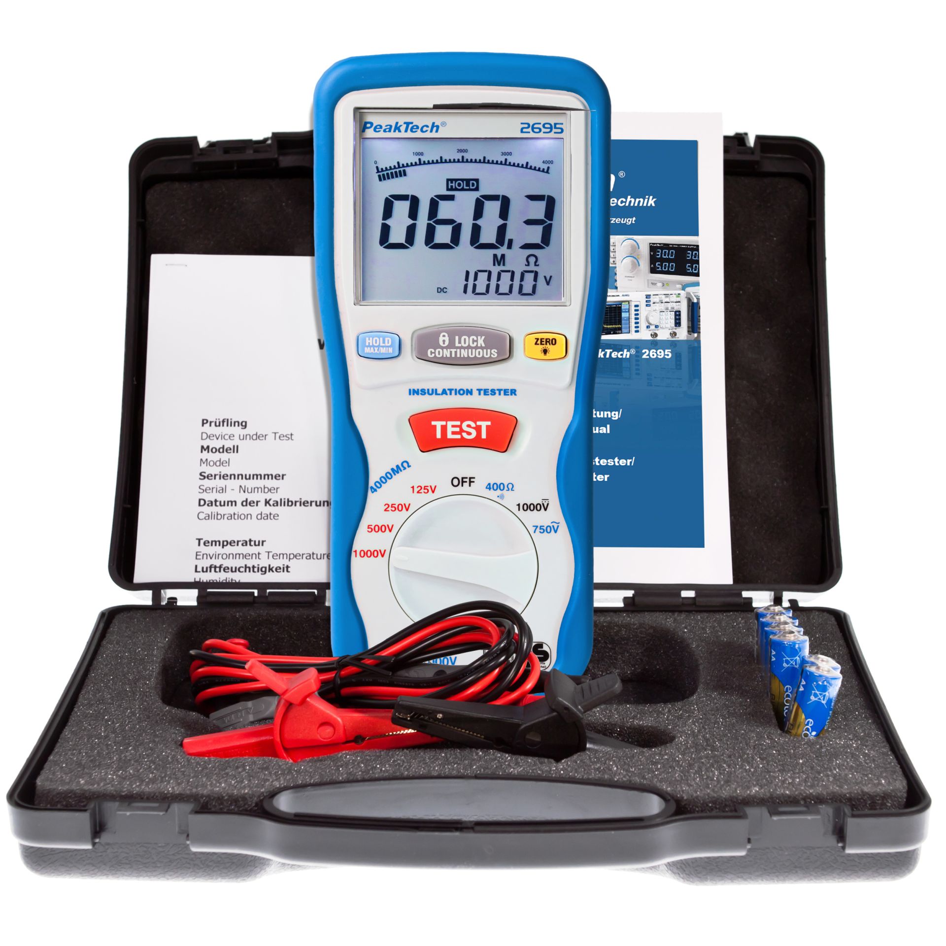 PeakTech P 2695 Isolationsmessgerät 125/250/500/1000 V/4000 MΩ