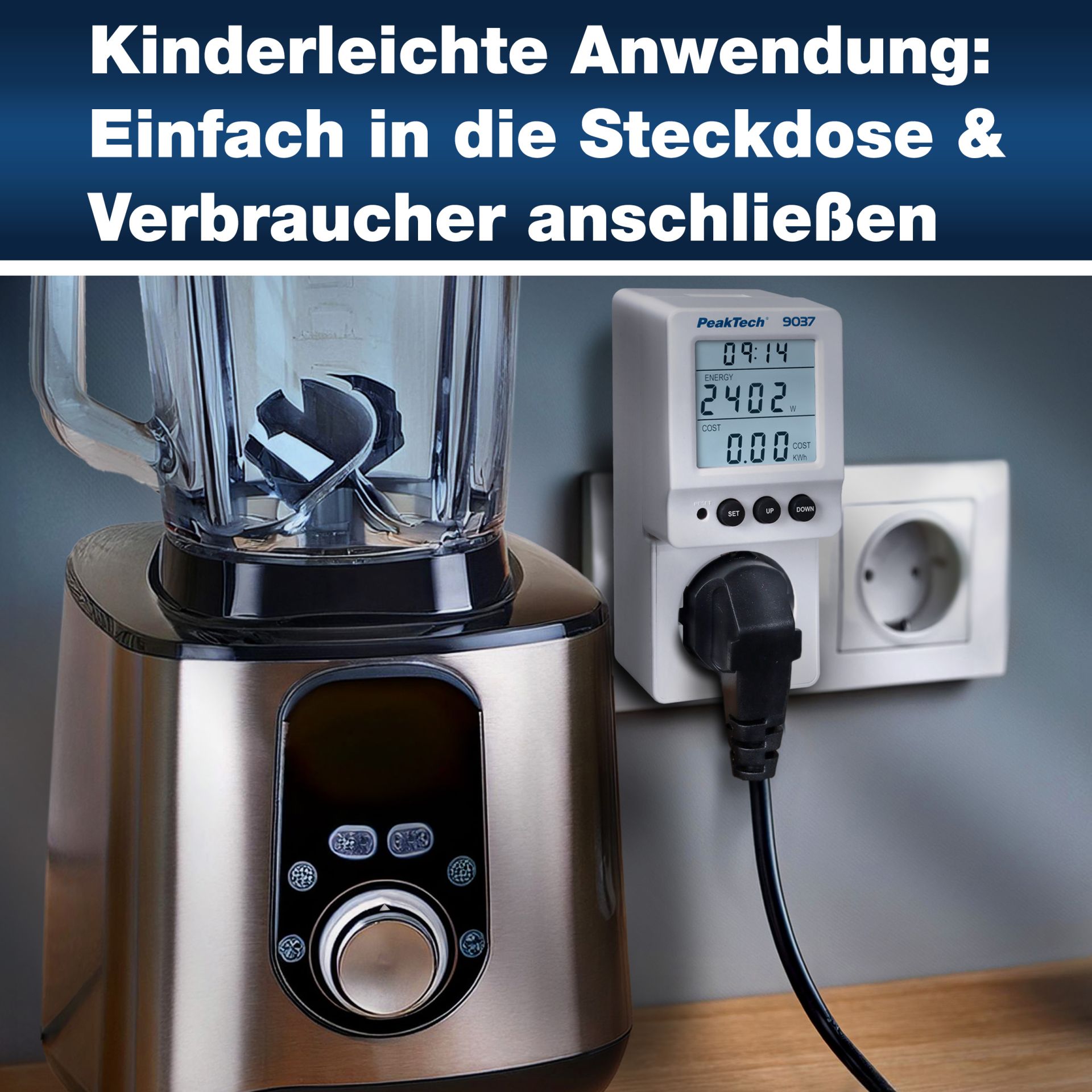PeakTech P 9037 Energiekostenmessgerät 0,1W Auflösung mit schwenkbarem LCD