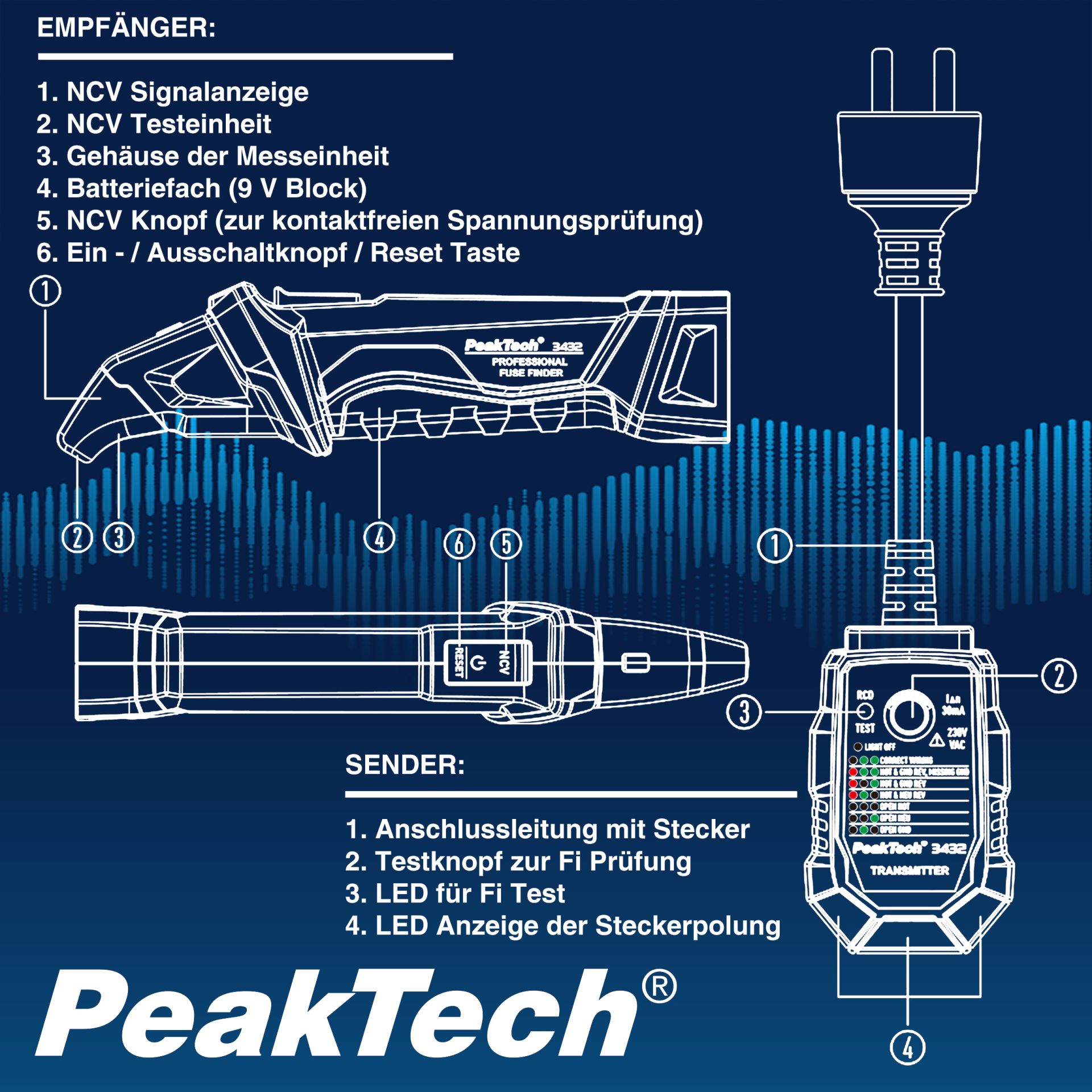 PeakTech P 3432 Sicherungsfinder mit RCD Tester