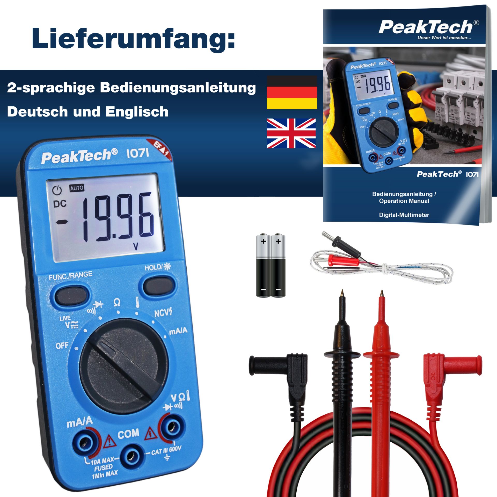 PeakTech P 1071 600V AC/DC Digitalmultimeter mit NCV und Live-Test