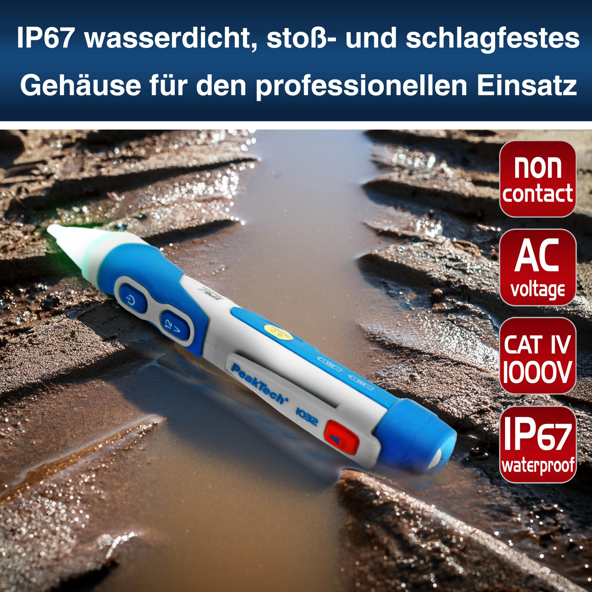 PeakTech P 1032 AC-Spannungsprüfer 12 - 1000 V AC mit Vibration
