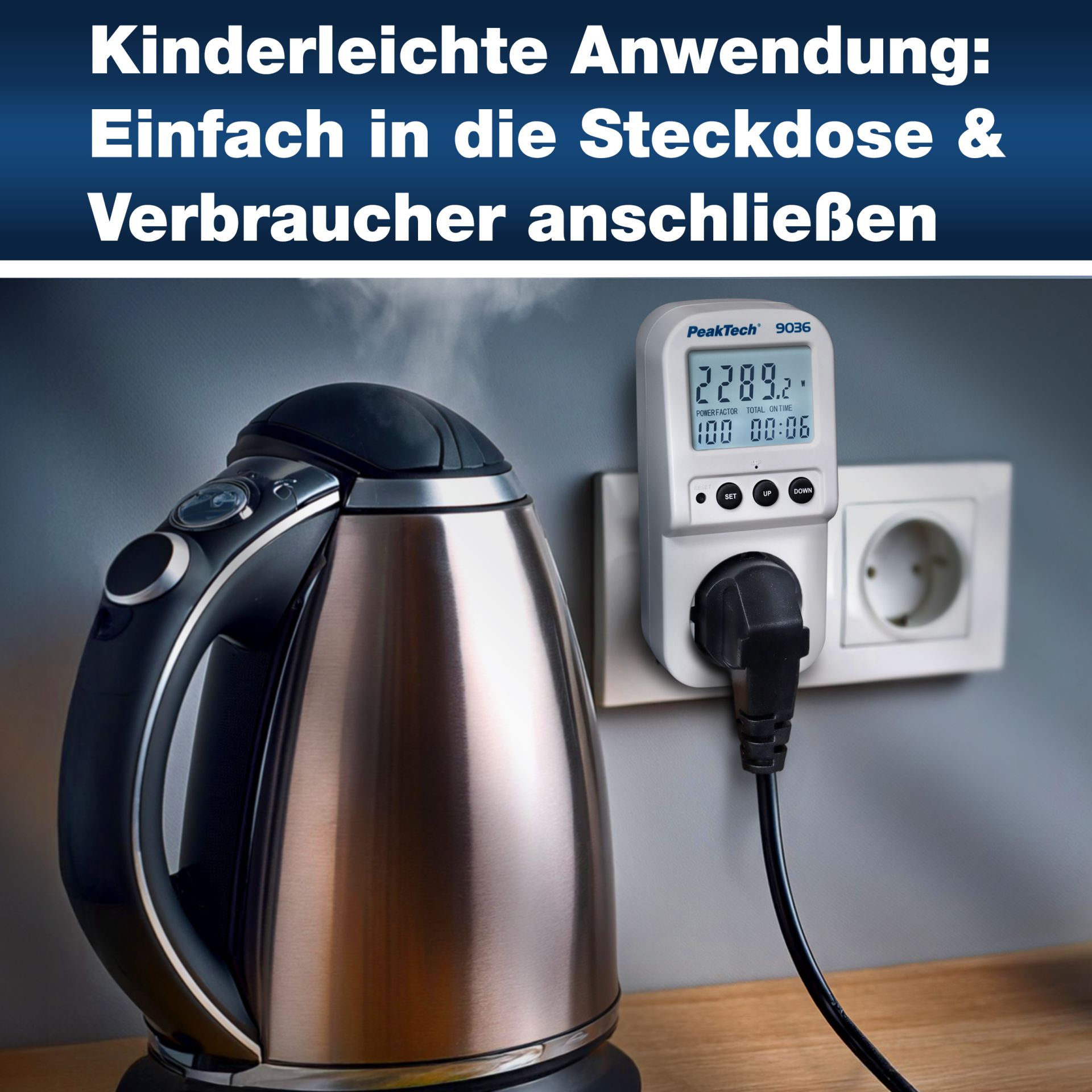 PeakTech P 9036 Energiekostenmessgerät 0,1W Auflösung mit beleuchteter LCD