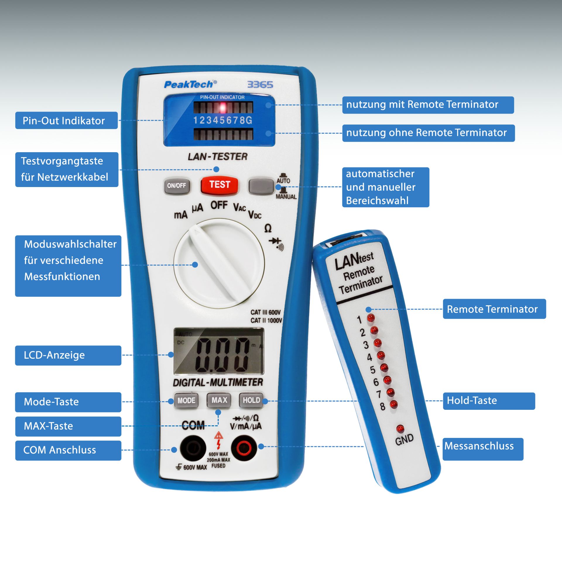 PeakTech P 3365 Digitalmultimeter, 2.000 Counts, mit LAN - Tester