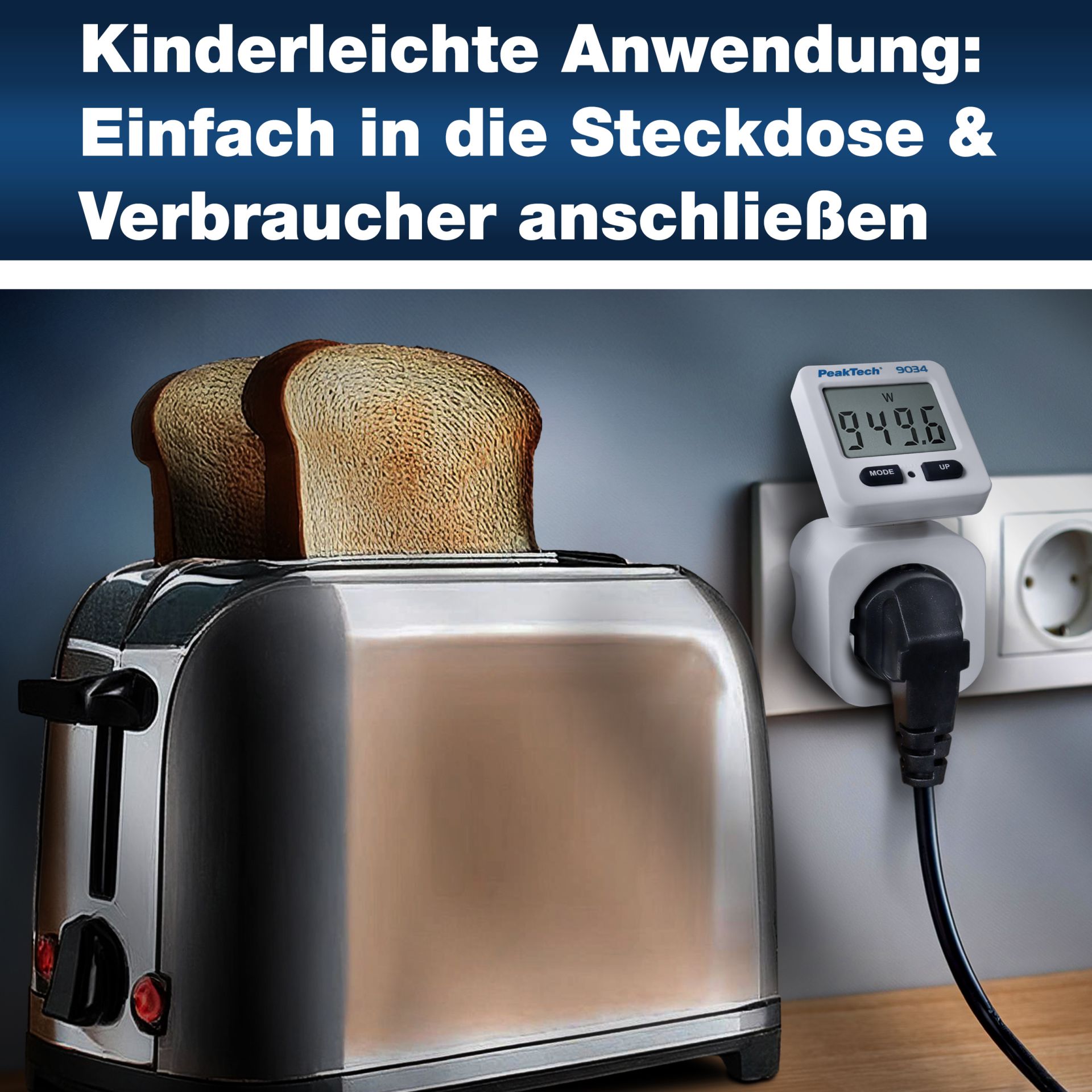 PeakTech P 9034 Energiekostenmessgerät 0,1W Auflösung mit drehbarer Anzeige