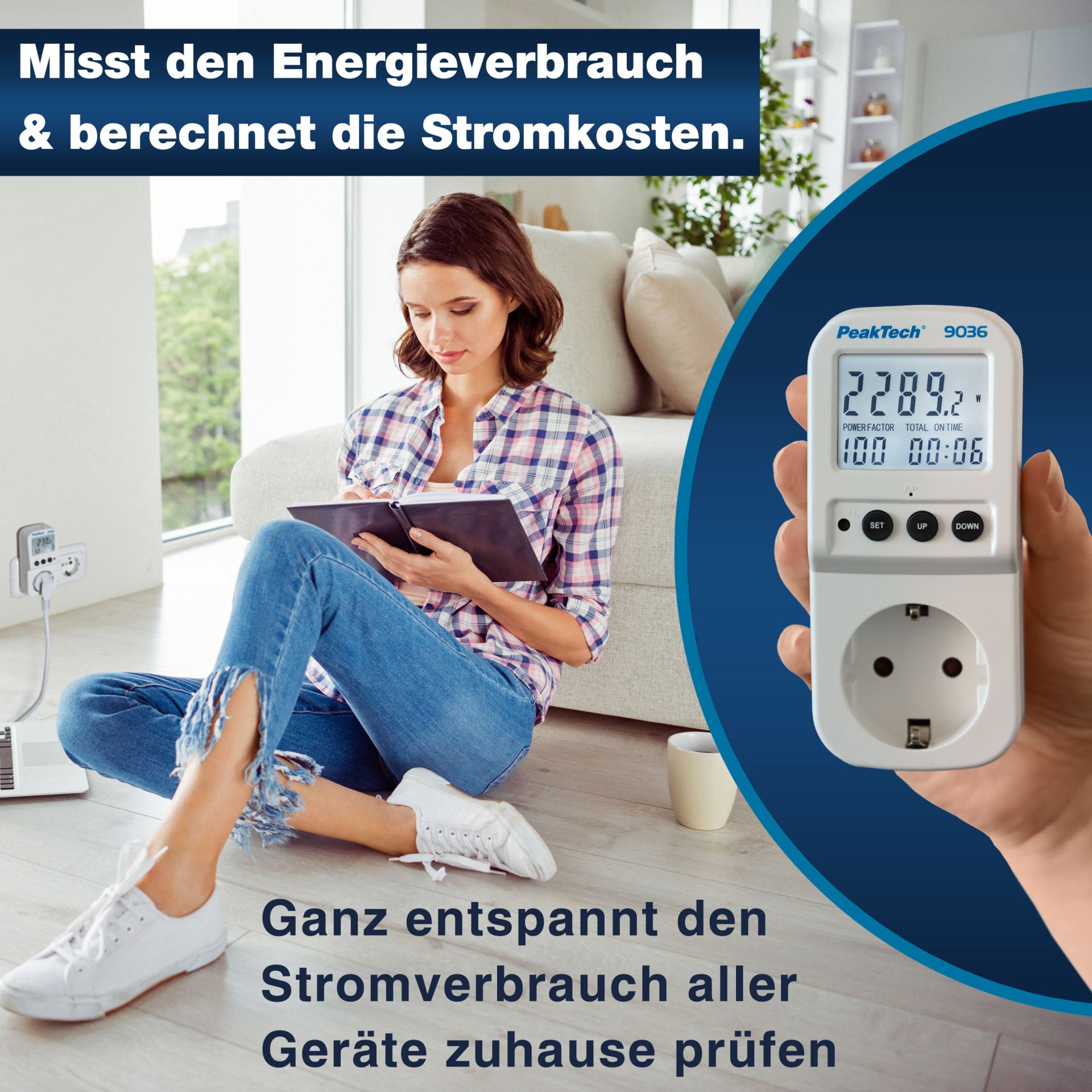 PeakTech P 9036 Energiekostenmessgerät 0,1W Auflösung mit beleuchteter LCD