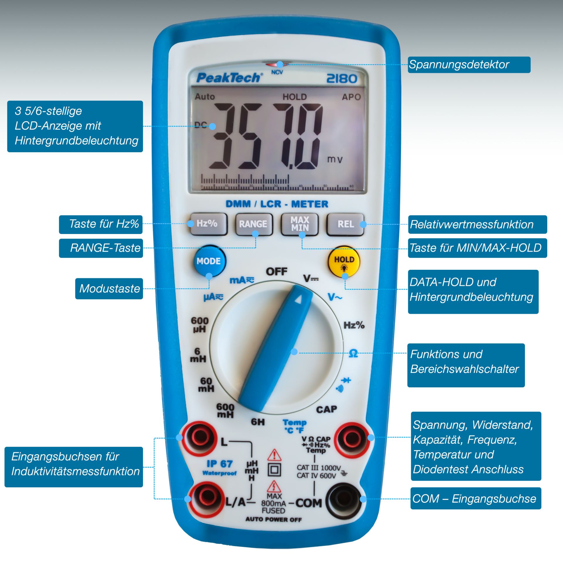 PeakTech P 2180 Digitalmultimeter mit LCR-Meter, 6.000 Counts