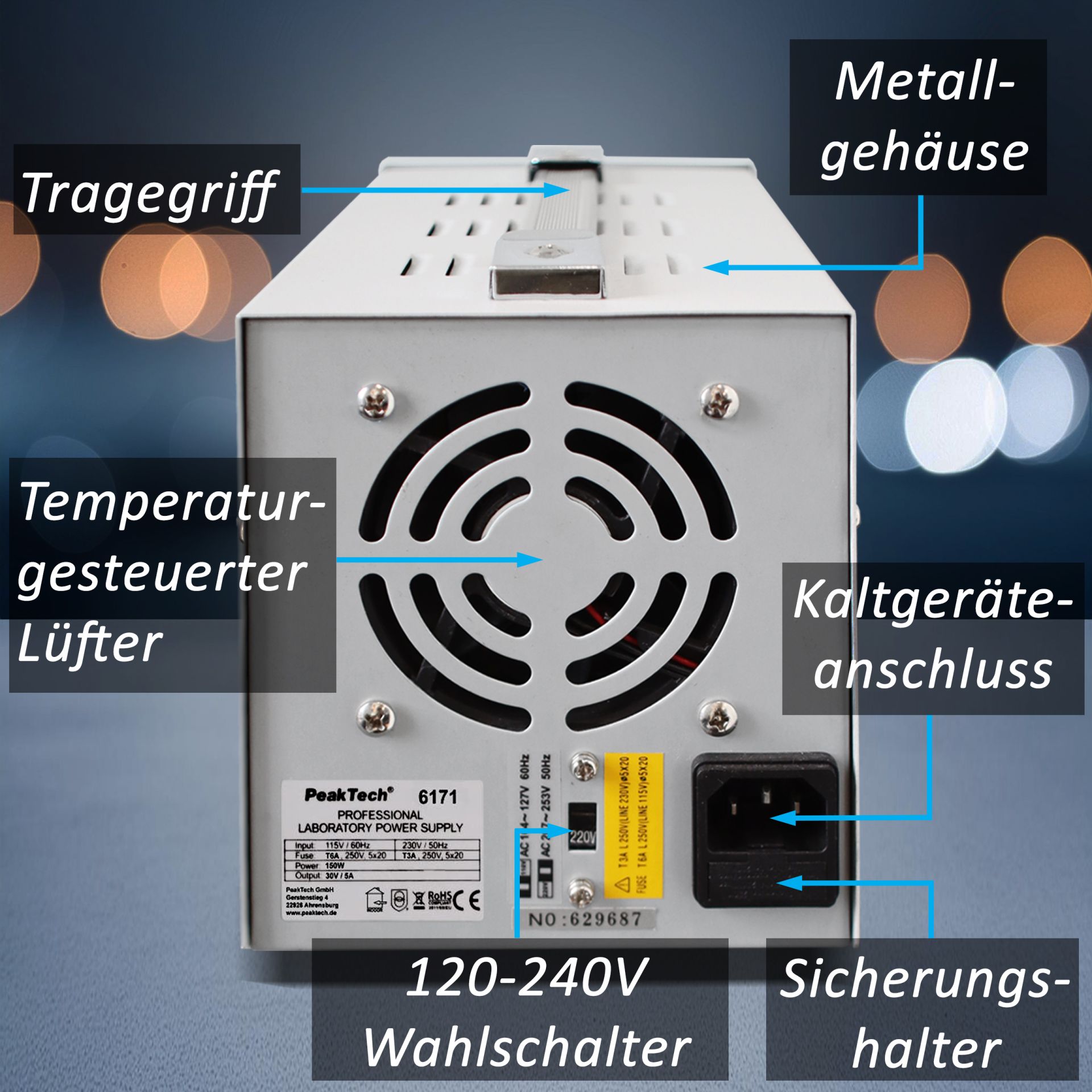 PeakTech P 6171 Digital Labornetzgerät 0-30 V / 0-5 A DC