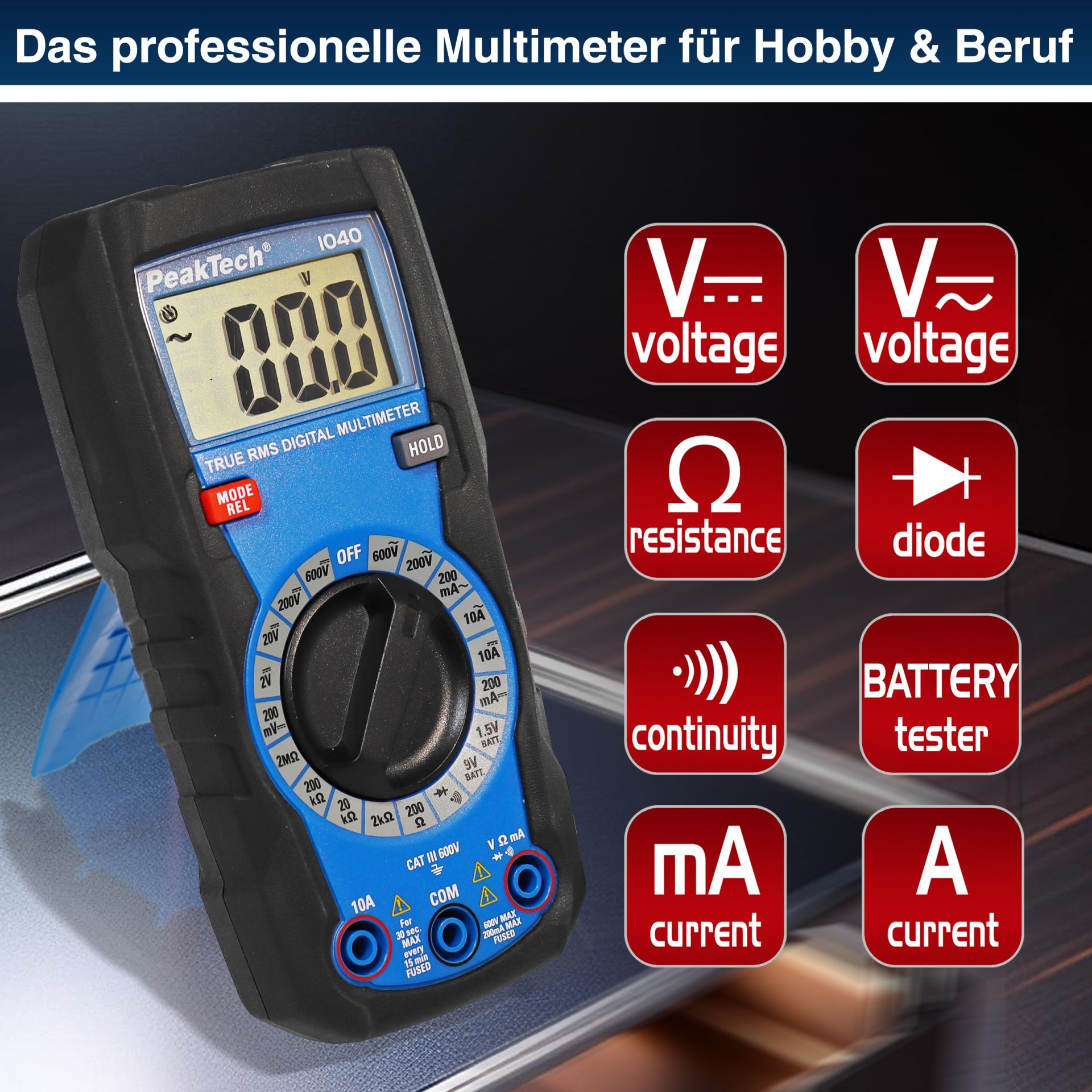 PeakTech P 1040 TrueRMS Digital Multimeter 2000 Counts, Man. Range