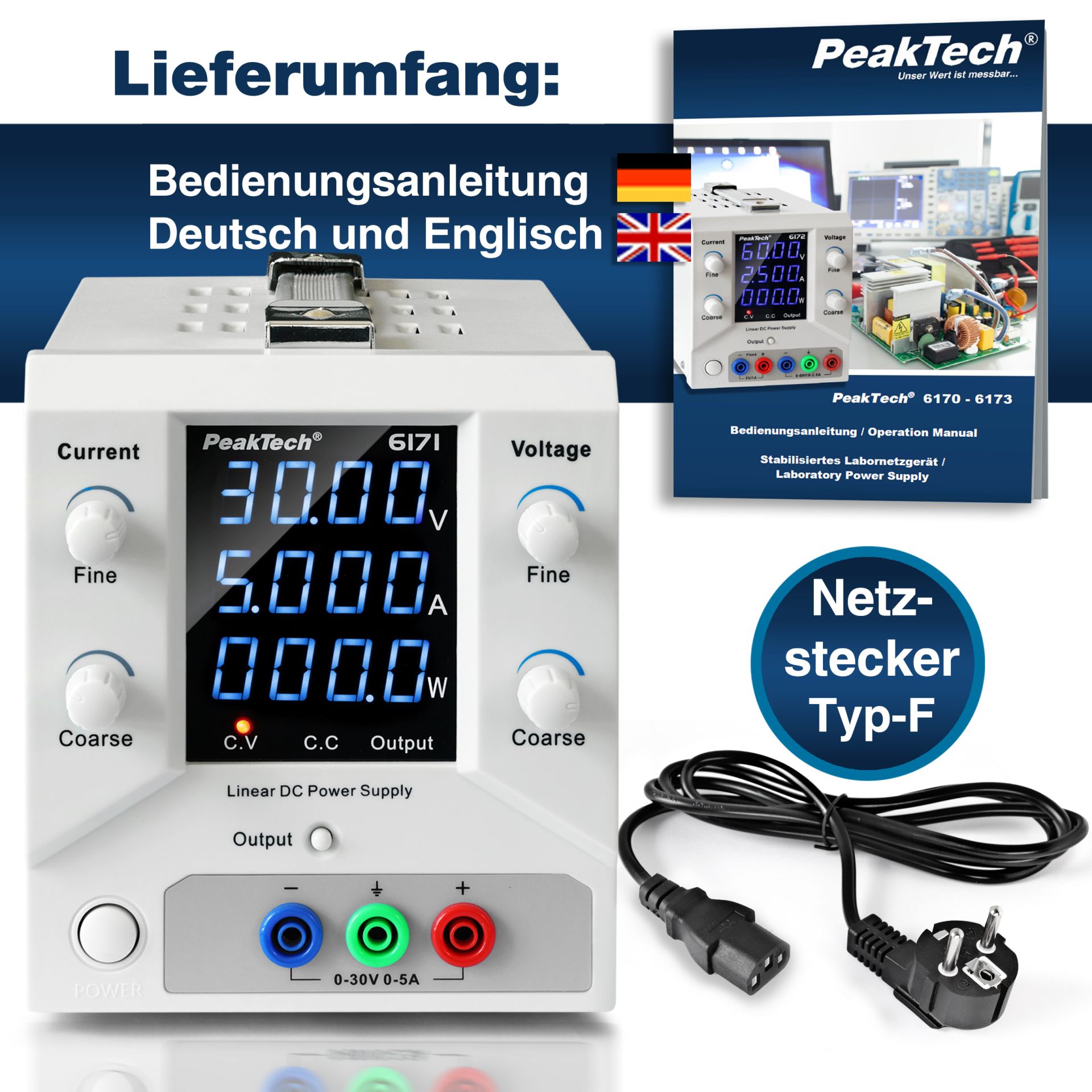PeakTech P 6171 Digital Labornetzgerät 0-30 V / 0-5 A DC
