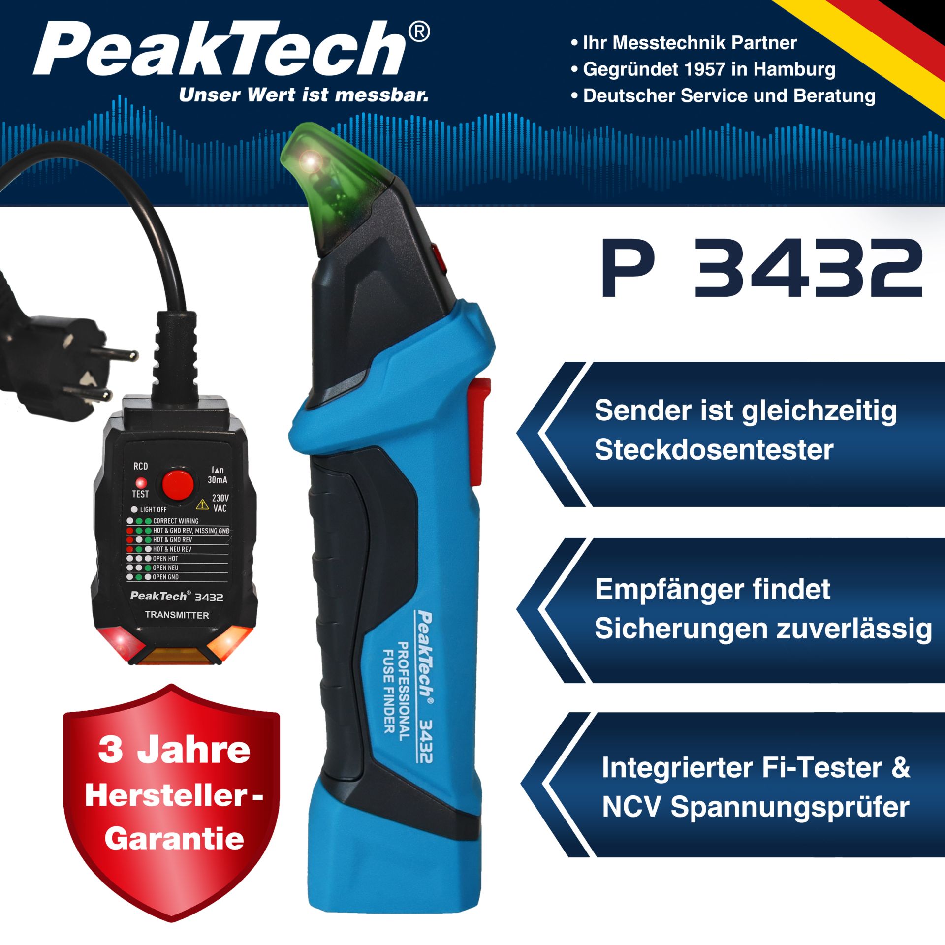 PeakTech P 3432 Sicherungsfinder mit RCD Tester