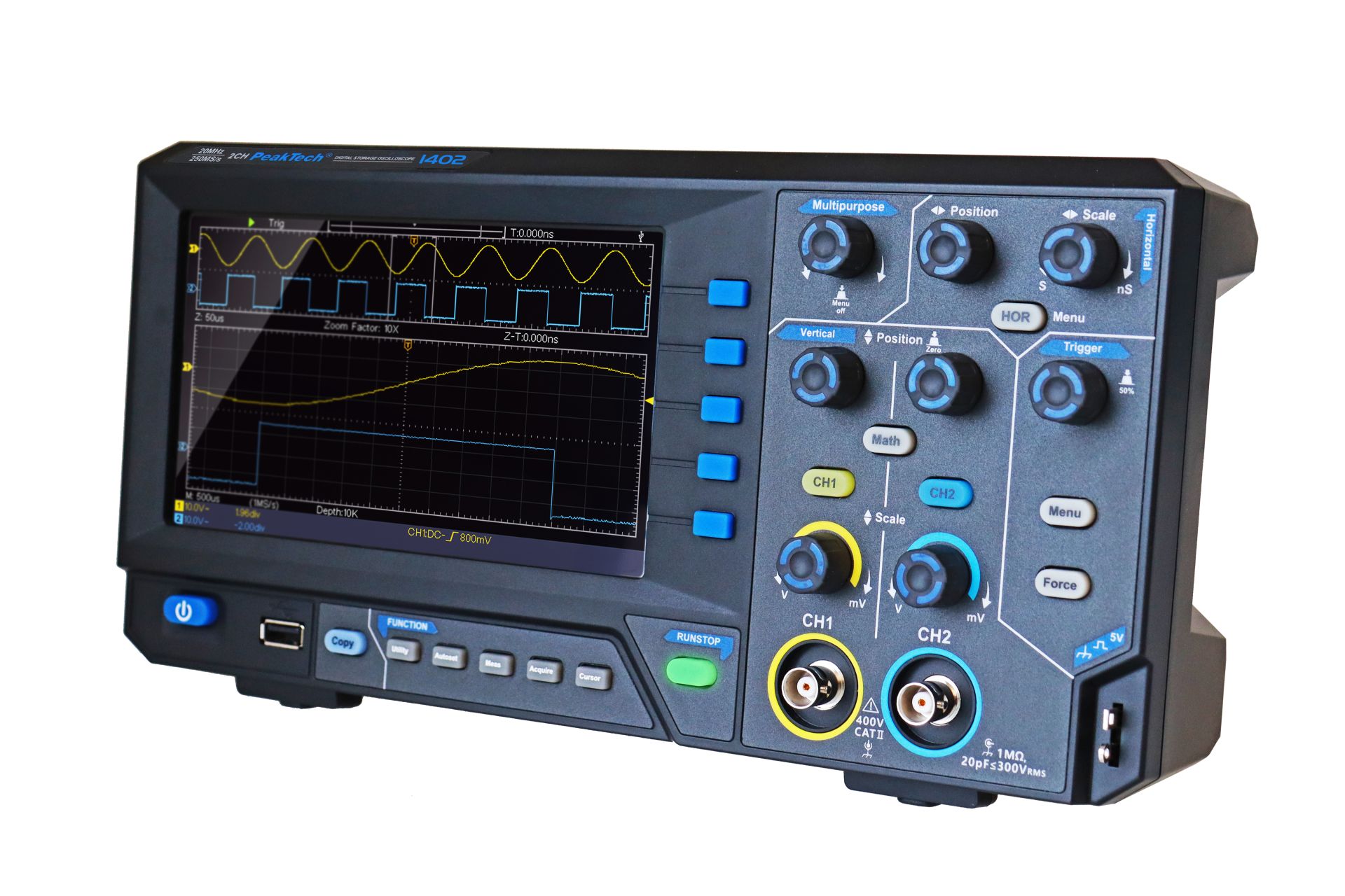PeakTech P 1402 20 MHz / 2 CH, 250 MS/s Digitalspeicheroszilloskop