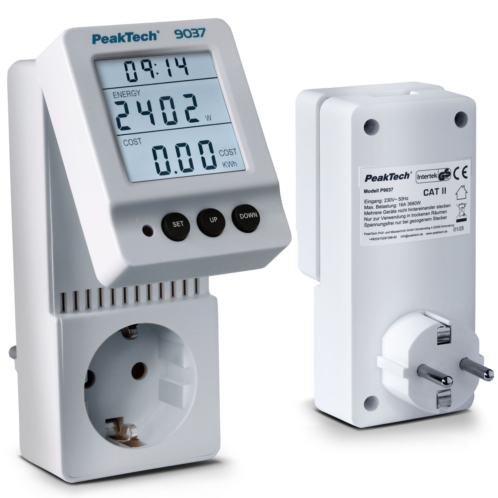 PeakTech P 9037 Energiekostenmessgerät 0,1W Auflösung mit schwenkbarem LCD