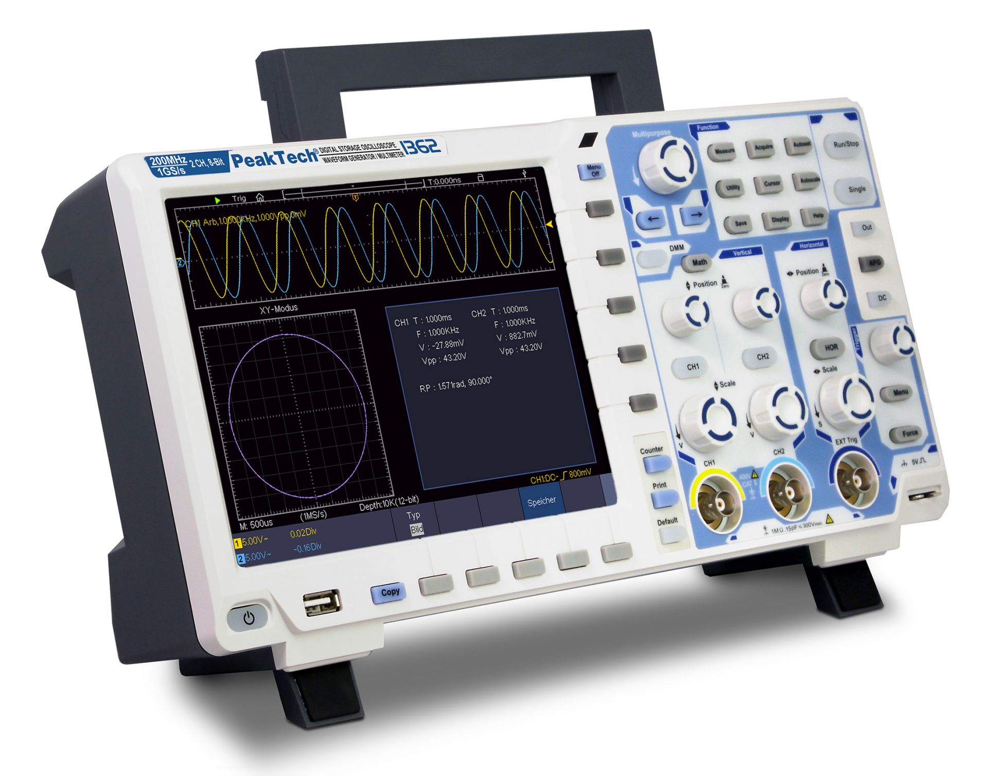 PeakTech P 1362 200 MHz / 2 CH, 2 GS/s Touchscreen-Oszilloskop