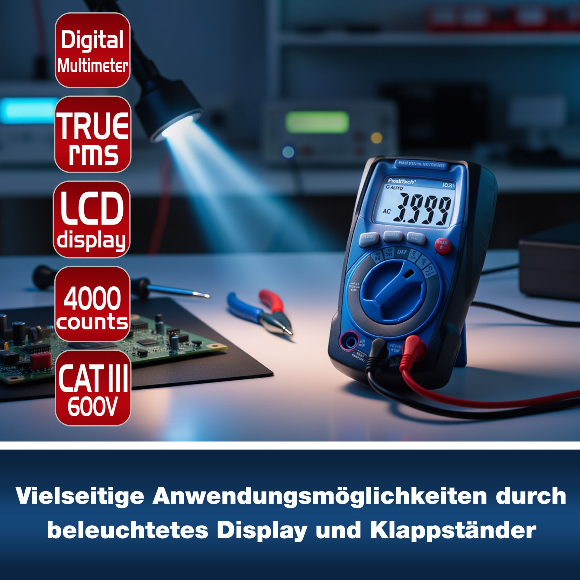 PeakTech P 1021 TrueRMS Digital Multimeter 4000 Counts, Auto.Range