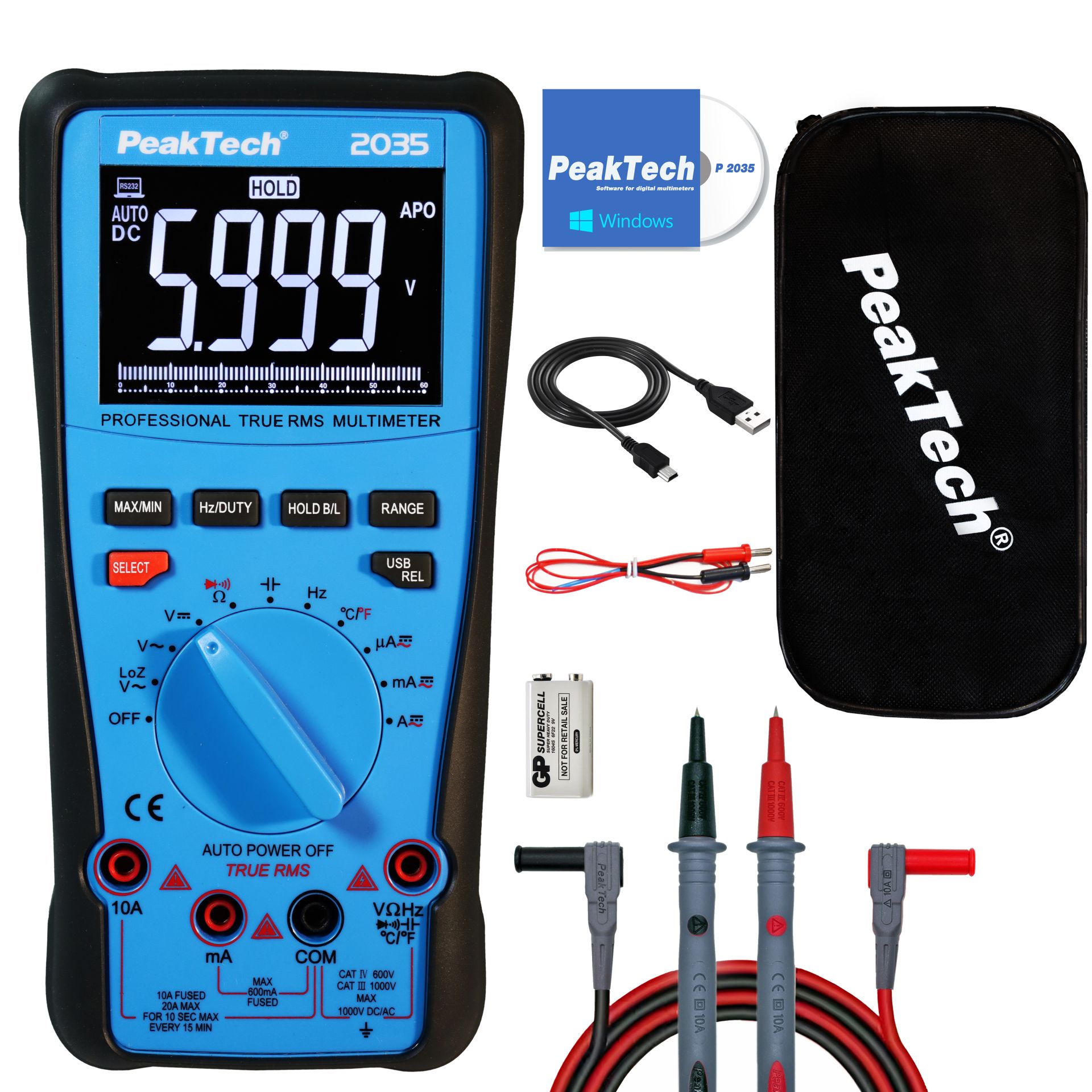 PeakTech P 2035 True RMS 1000 V Digitalmultimeter 6000 Counts, USB