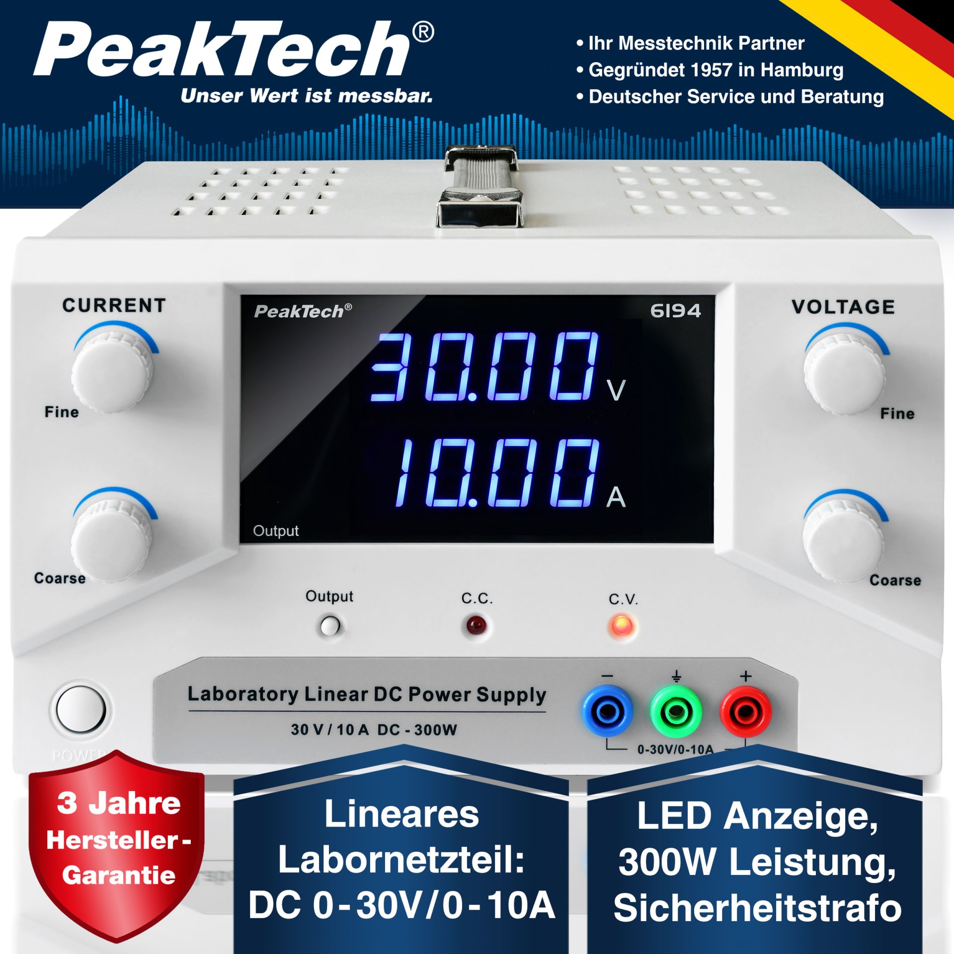PeakTech P 6194 Digital Labornetzgerät 0-30 V / 0-10 A DC