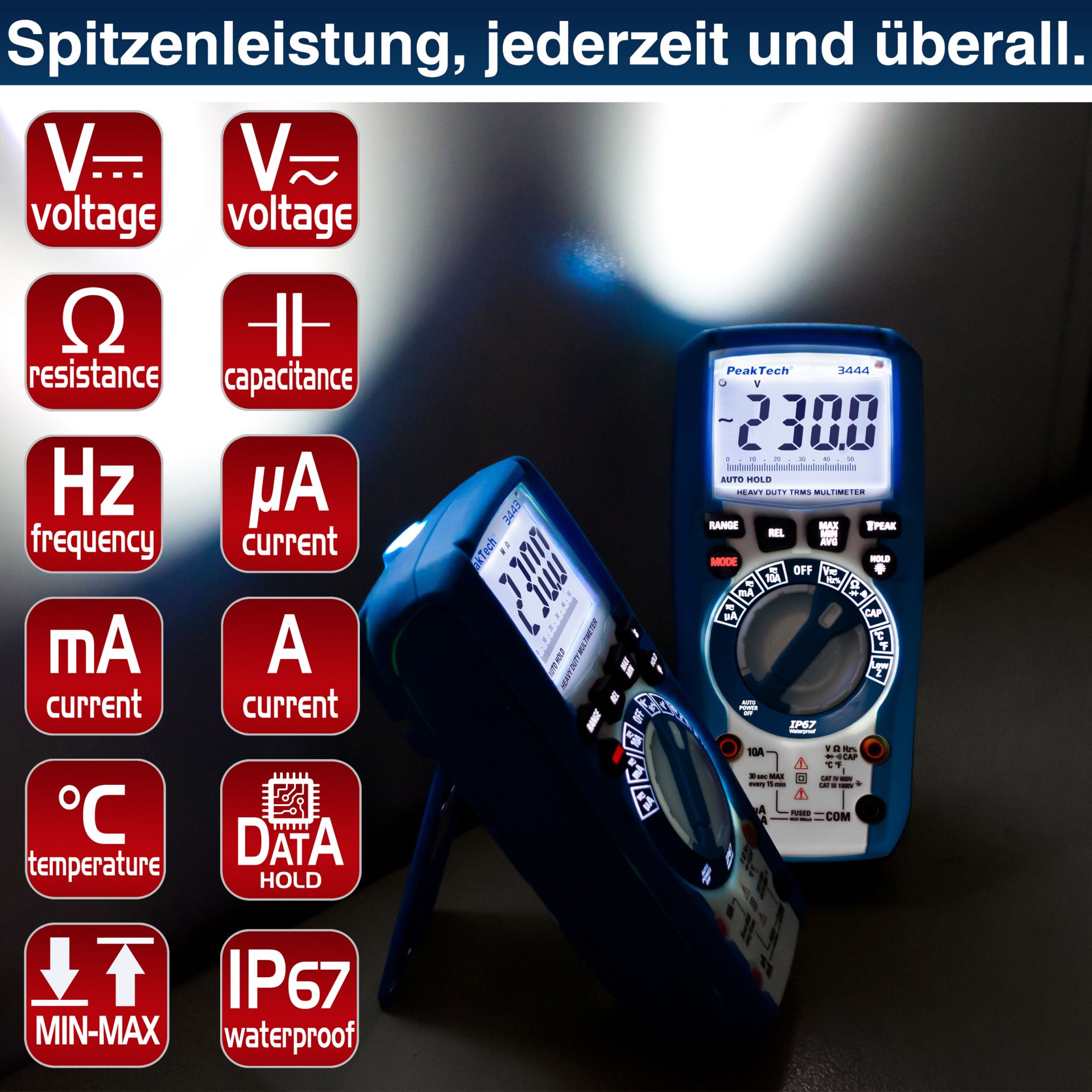PeakTech P 3443 Digitalmultimeter 6.000 Counts, IP67