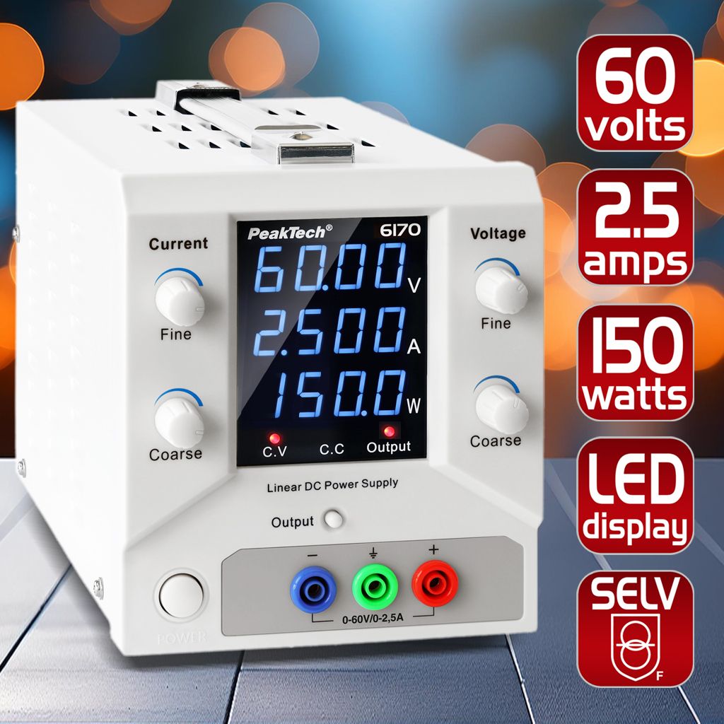 PeakTech P 6170 Digital Labornetzgerät 0-60 V / 0-2,5 A DC